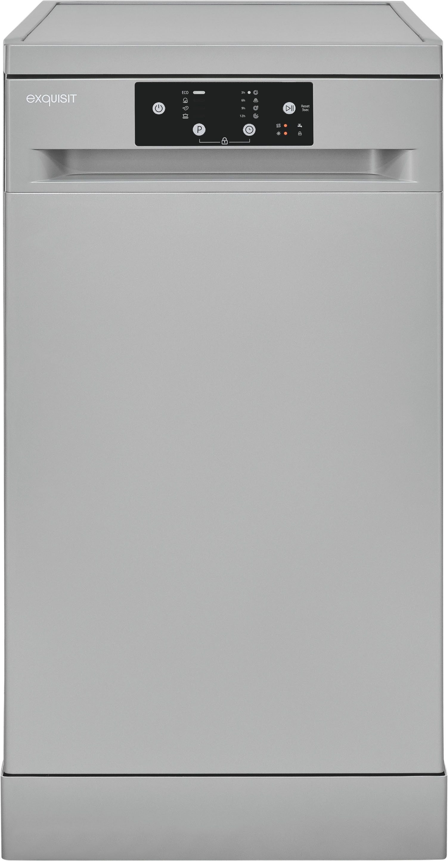 exquisit Standgeschirrspüler 9109 GSP9109-451D silber, 10 l, 9 Maßgedecke, 9 Maßgedecke, 4 Programme, LED, Besteckkorb
