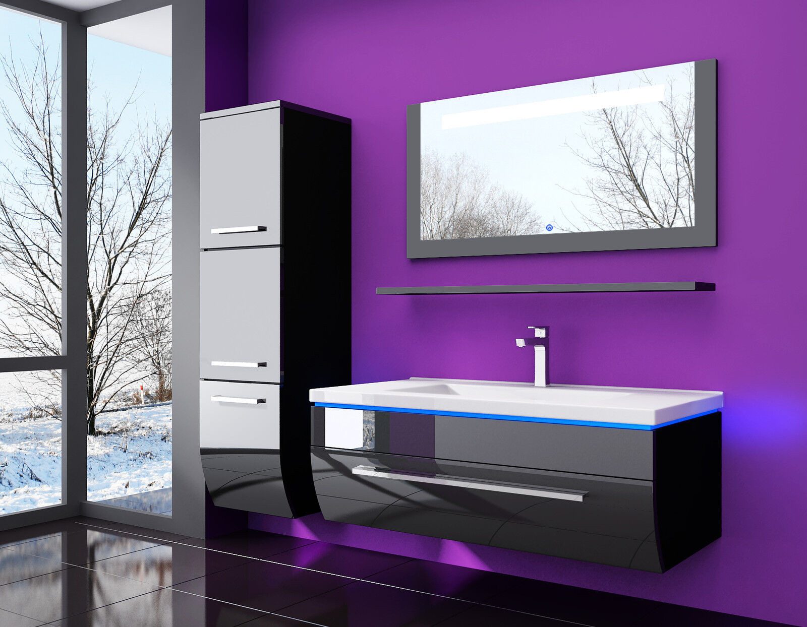 Homeline Badmöbel-Set Badmöbel Set Weiß Hochglanz lackiert LED System tausc günstig online kaufen