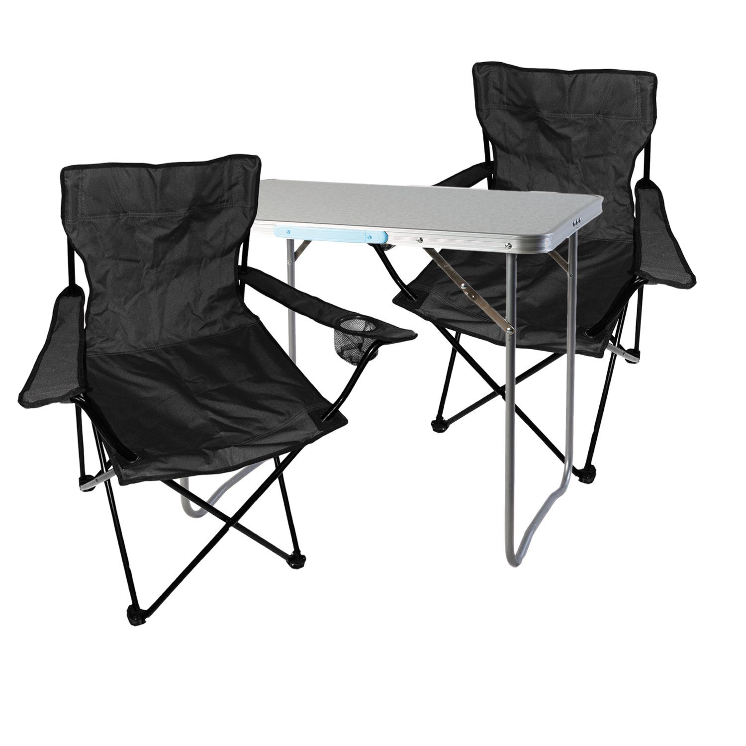 Mojawo Campingmöbel 80x60x68cm Essgruppe Schwarz + 3-teiliges XL Tisch Anglersessel Set