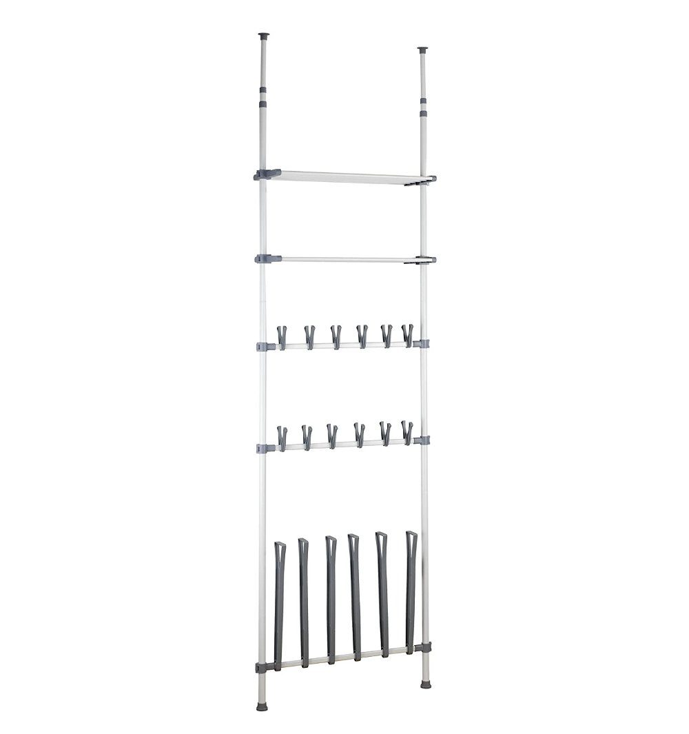 WENKO Schuhregal Artemis, Teleskop ausziehbar Metall Weiß-Grau Schuhständer