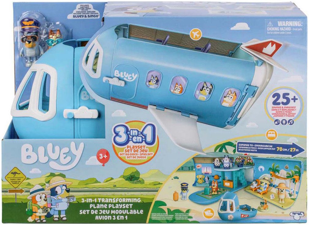 Moose Spielwelt Bluey Flugzeug 3-in-1-Verwandlungsspielset, mit Soundeffekt