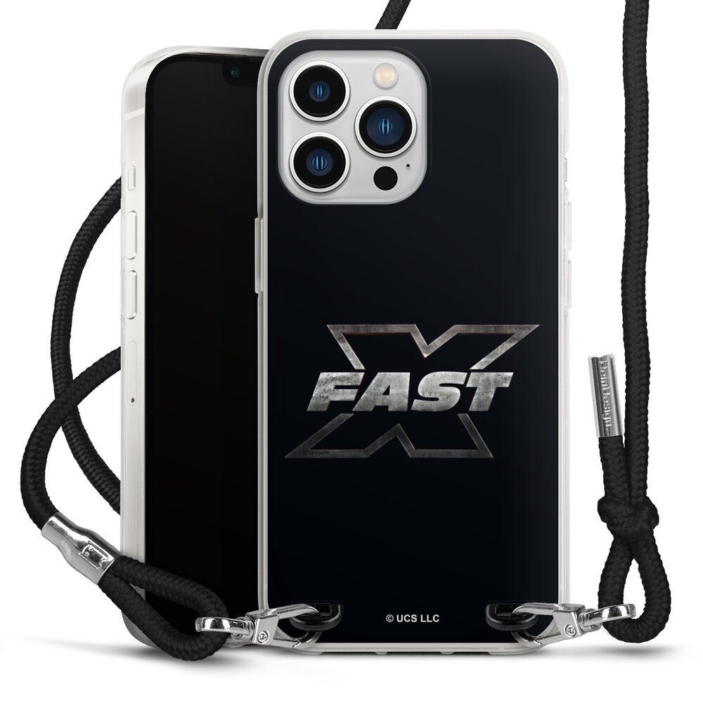 DeinDesign Handyhülle Fast & Furious Logo Offizielles Lizenzprodukt Fast X Logo Metal, Apple iPhone 13 Pro Handykette Hülle mit Band Case zum Umhängen