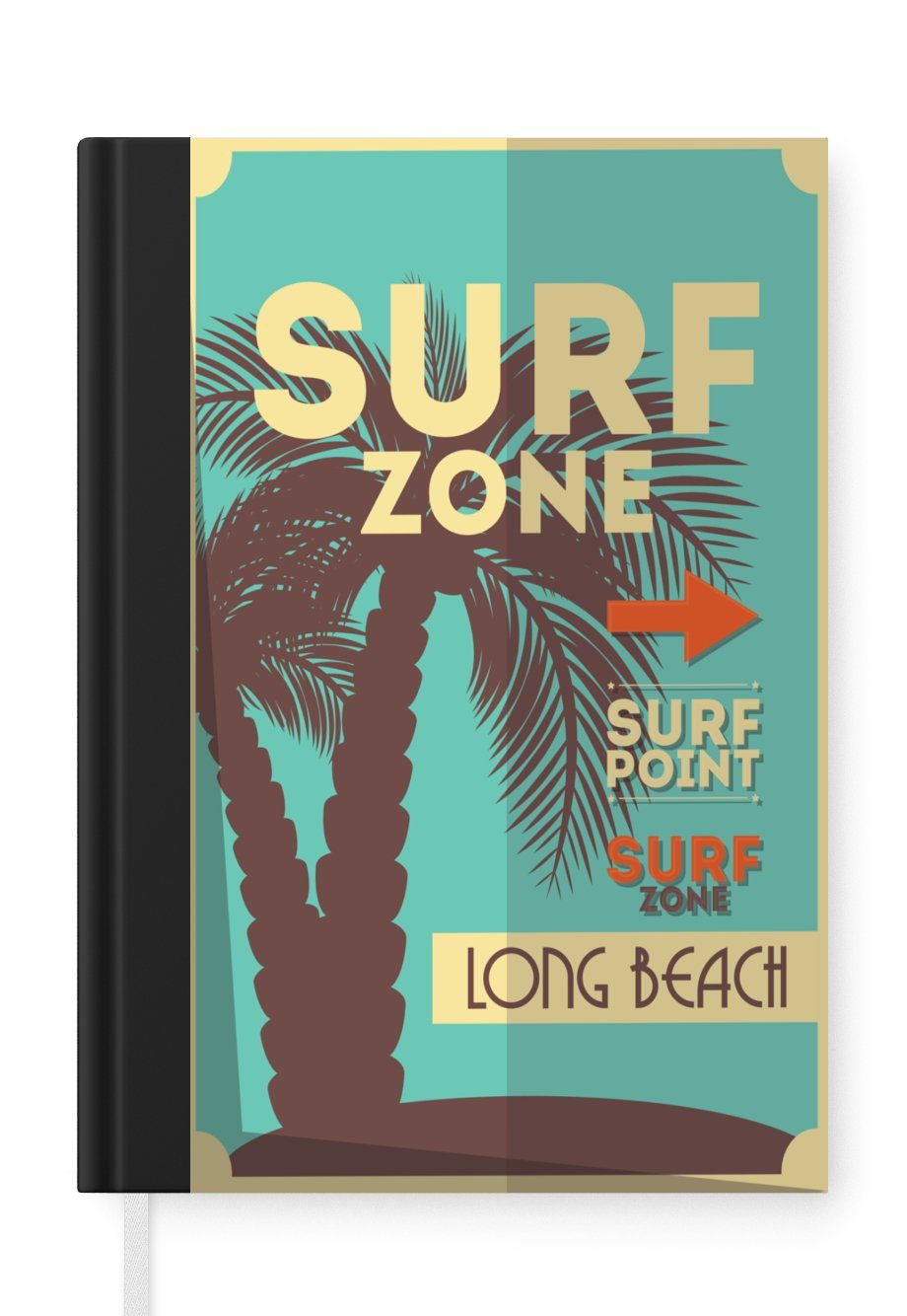 MuchoWow Notizbuch Illustration "Surfzone" mit meerblauem Hintergrund, Journal, Merkzettel, Tagebuch, Notizheft, A5, 98 Seiten, Haushaltsbuch
