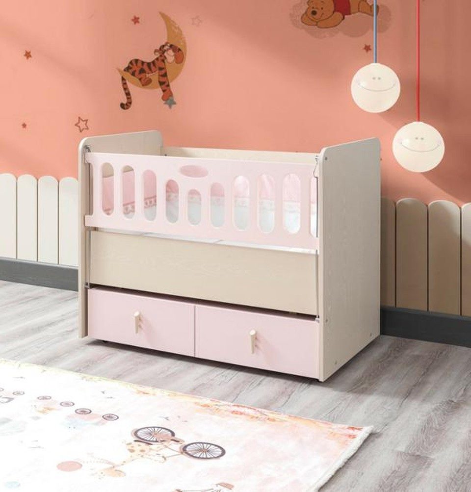 Xlmoebel Babybett XLMOEBEL Ausziehbares Kinderbett aus Holz in Rosa mit Schubladen, 1-tlg., Made in Europa