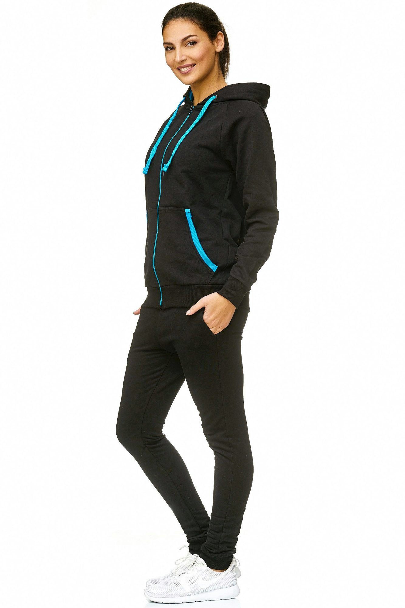 L.gonline Freizeitanzug Damen Freizeitanzug Jogginganzug Sweatwear 704 (Kapuzenjacke mit Reißverschluss, Hose, 2-tlg), Fitness Freizeit Casual