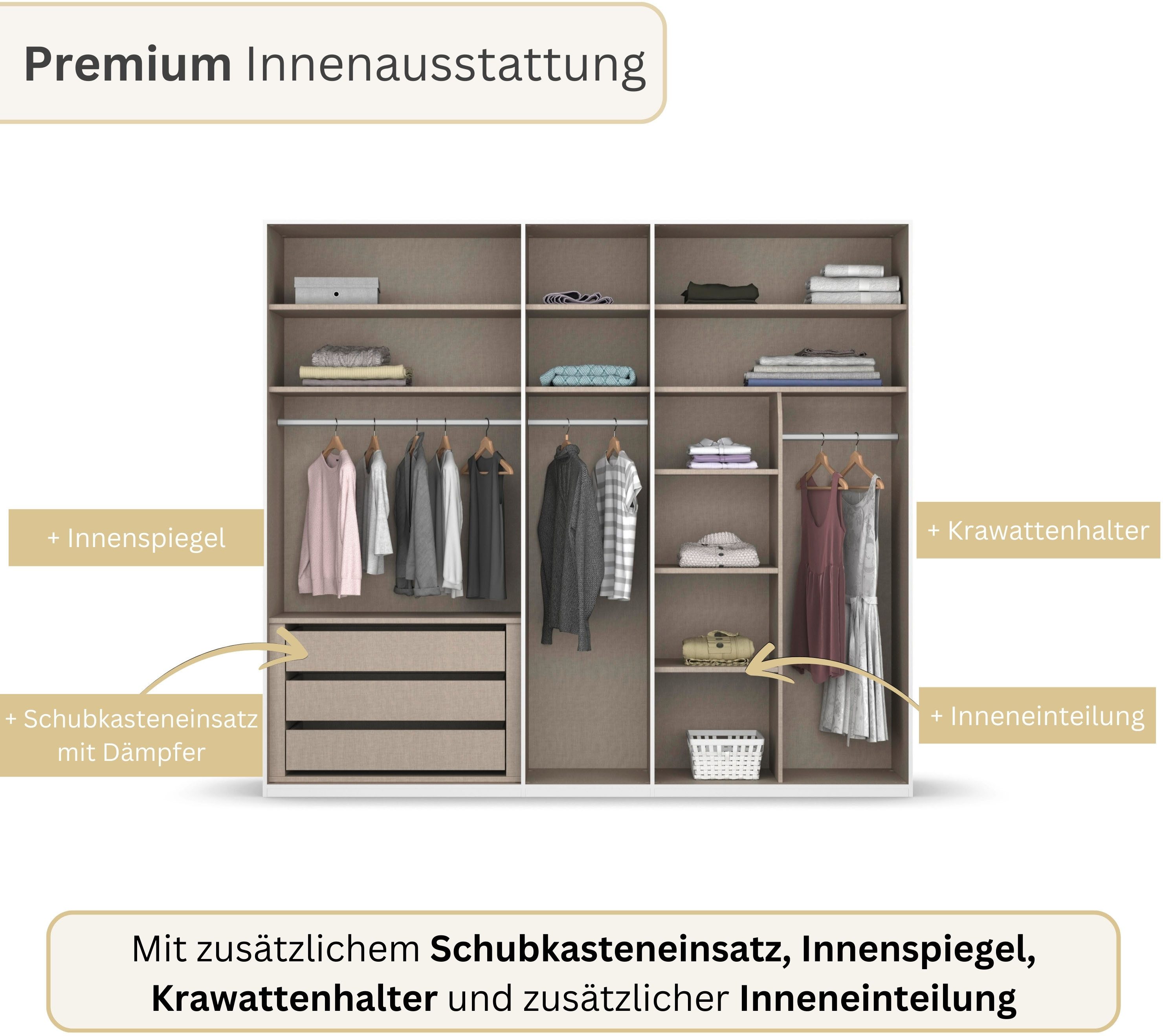 rauch Drehtürenschrank Kleiderschrank Schrank Garderobe Wäscheschrank BESTSELLER MONTCLAR (3 Ausstattungen BASIC/CLASSIC/PREMIUM (SOFT-CLOSE), Breiten 201-400 c – Bild 4 von 5