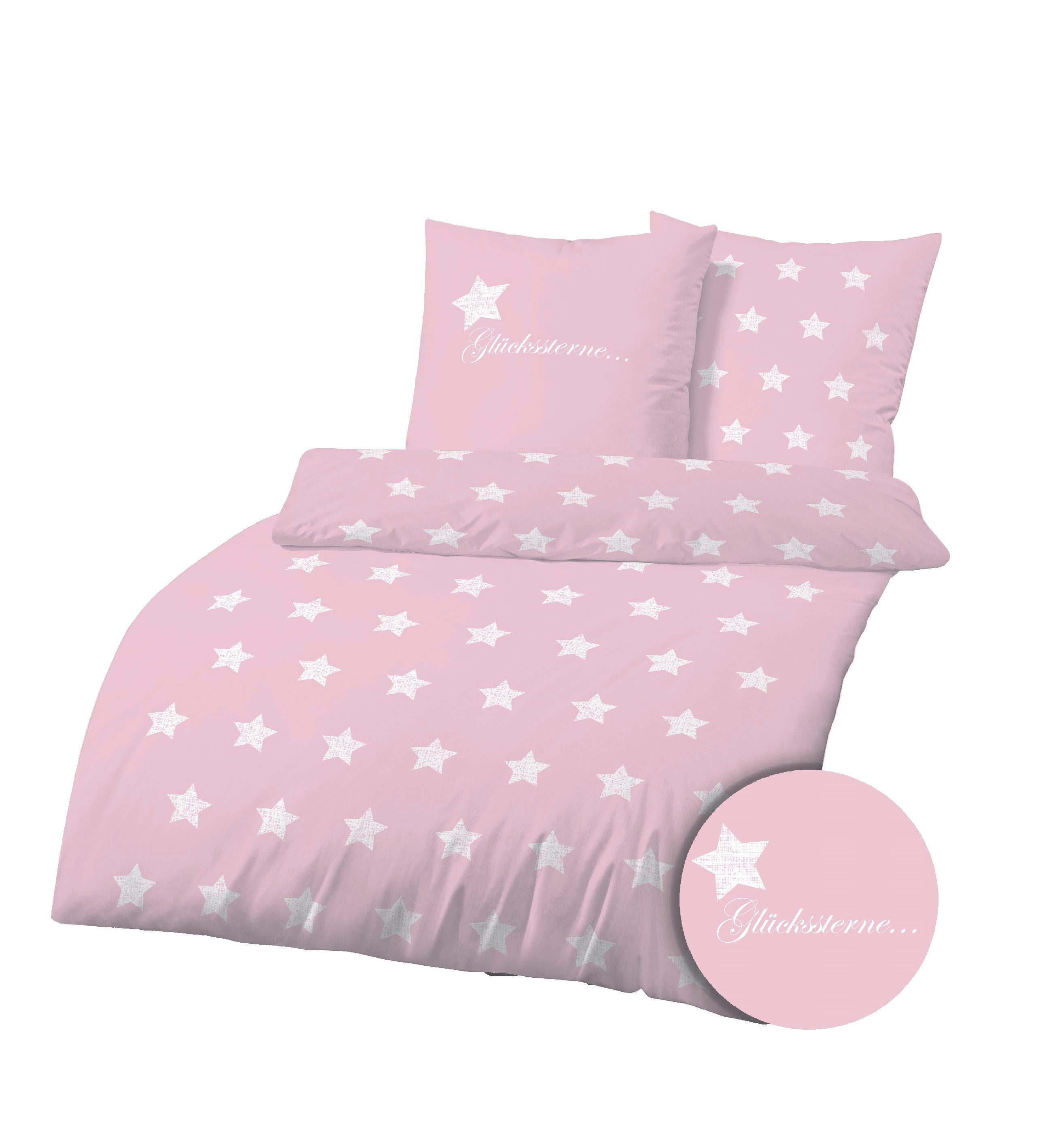 DOBNIG Babybettwäsche Renforcé Kinderbettwäsche 2tlg. 135x200 cm Sterne rosa, Renforcé, 2 teilig, Hautfreundliche Bettwäsche Rosa Sternen atmungsaktiv herbst winter