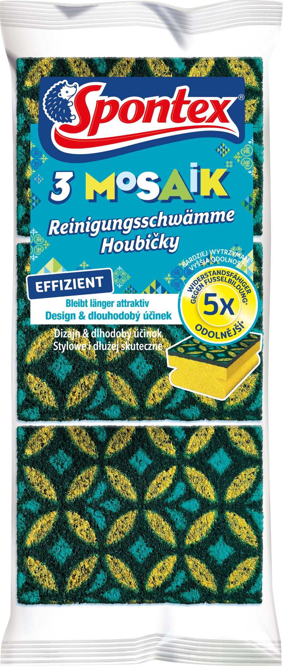 SPONTEX Scheuerschwamm Reinigungsschwamm Mosaik - 3er Set - gegen hartnäckigen Schmutz, mit hoher Widerstandskraft gegen Fusselbildung - für jeden Haushalt