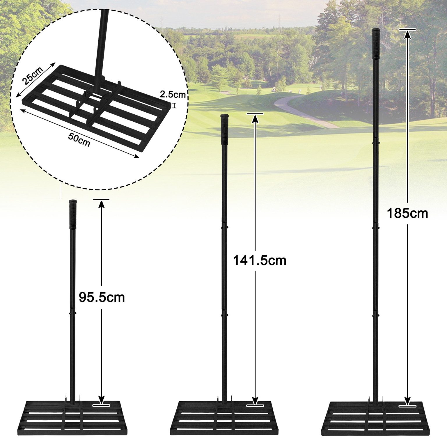 FIVMEN Rasenlüfter Rasen Nivellierrechen höhenverstellbar Rasenrakel, Levelingrake zum Sandverteilen & Rasen ebnen für Garten, Golfplatz