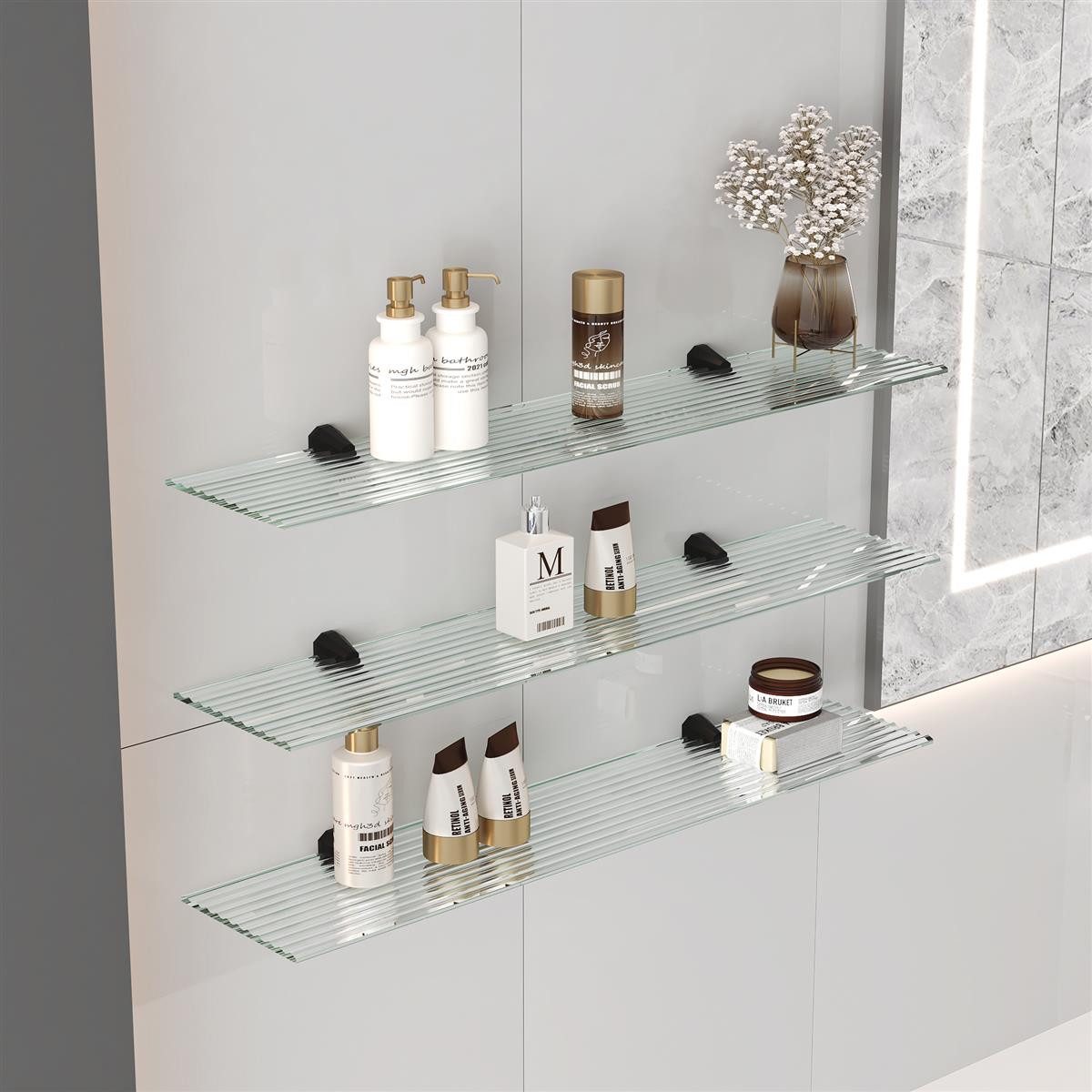 HOOZ Wandregal Glasregal geriffelt Klar 30–100 cm Wandregal Duschablage Sch günstig online kaufen