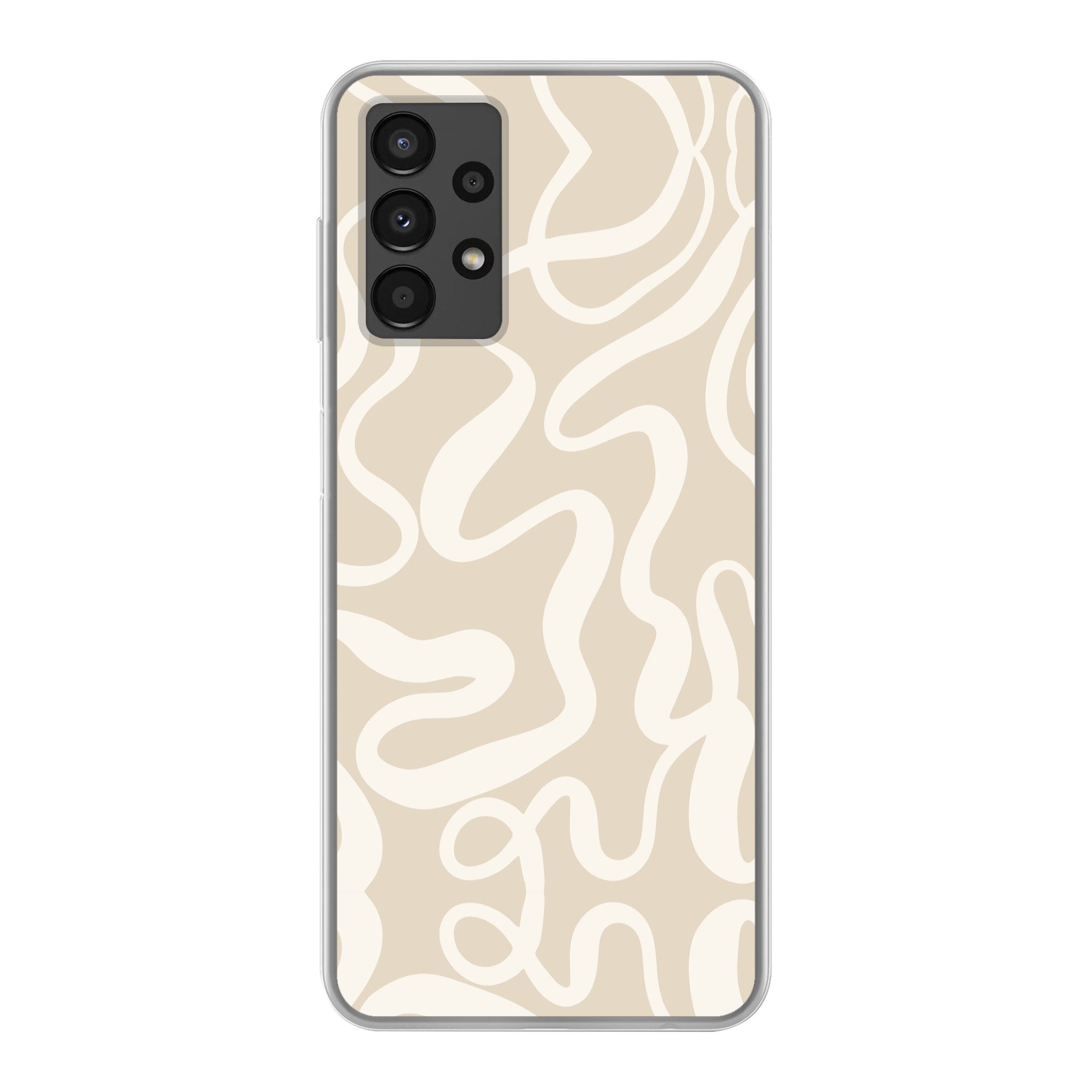 MuchoWow Handyhülle für Samsung Galaxy A13 4G Linien - Abstrakt - Beige - Weiß - Minimalis, Smartphone-Bumper, Print, Handy Schutzhülle Dünn