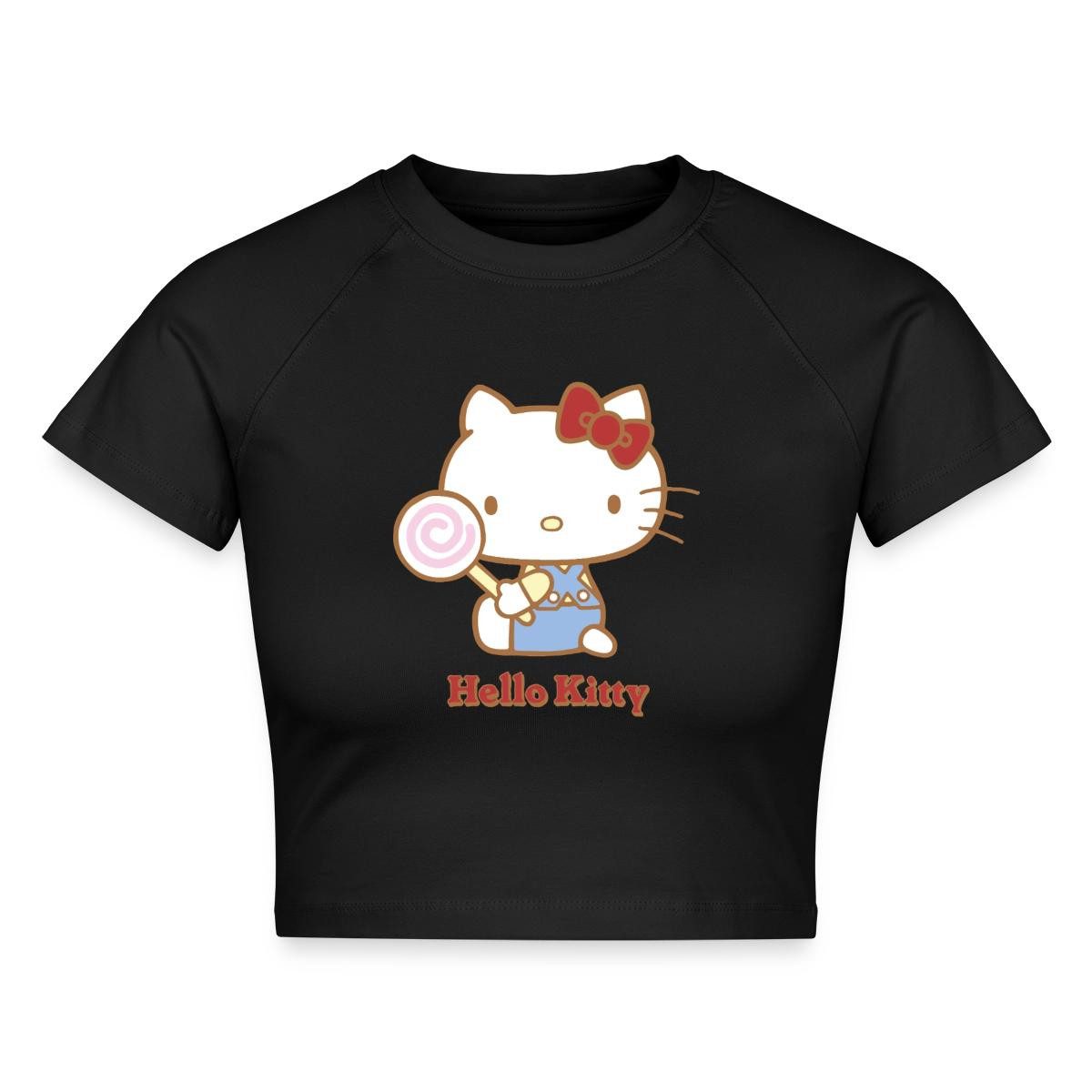 Spreadshirt T-Shirt Hello Kitty Mit Lollipop Crop Top (1-tlg) Slim Fit, Crop Top