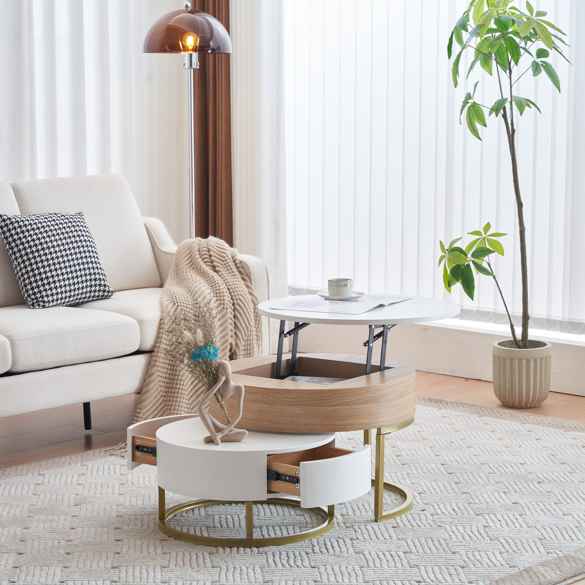 Couchtisch Hochklappbare Couchtischkombination mit zwei Schubladen