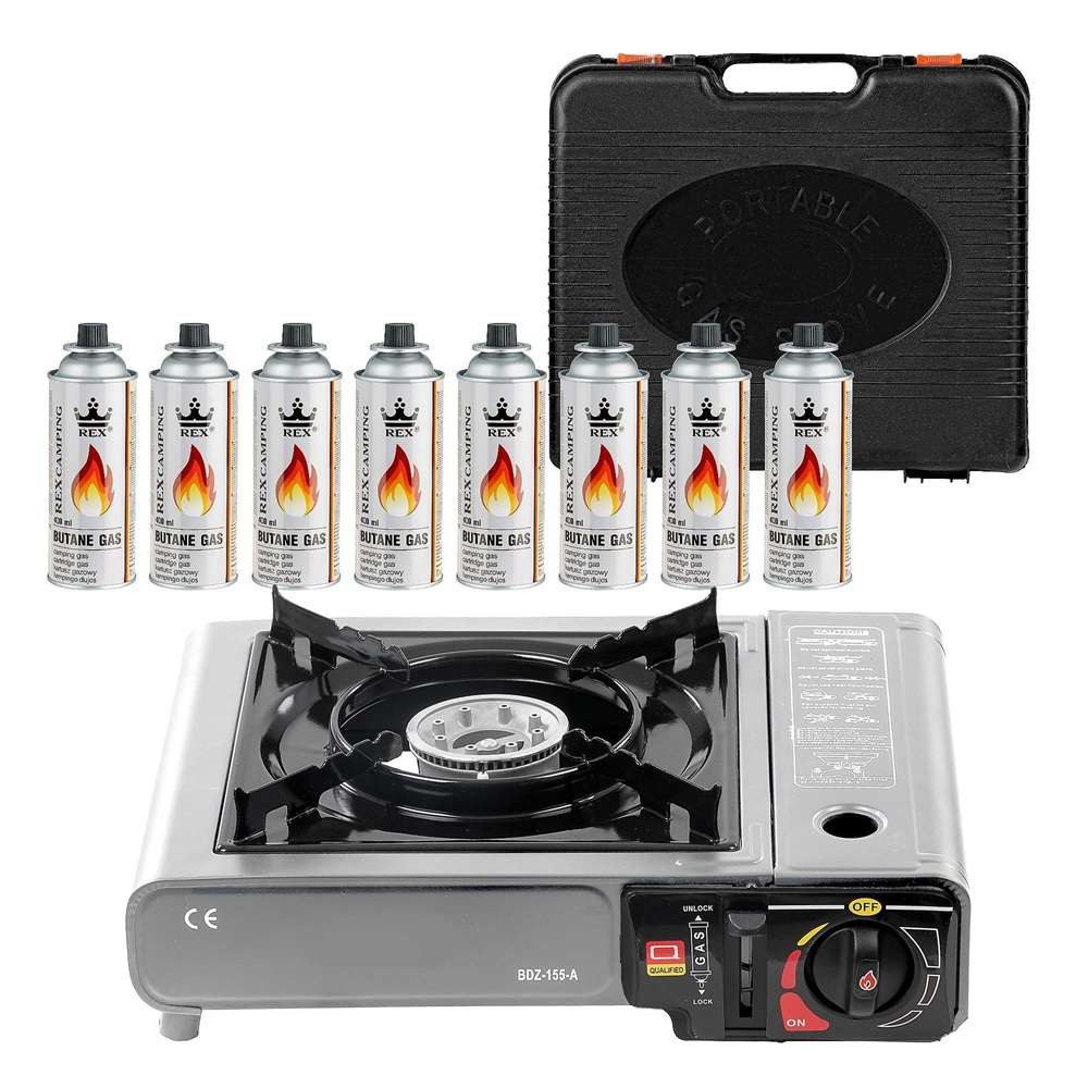 Mianova Gaskocher Gaskocher Campingkocher Koffer Butangas Tisch Herd Notfallkocher Grau, (Stabiler Kartuschenkocher mit Piezozündung für Outdoor und Stromausfall), Butangas Campingkocher Campinggaskocher 2,2 kW mit Piezozündung