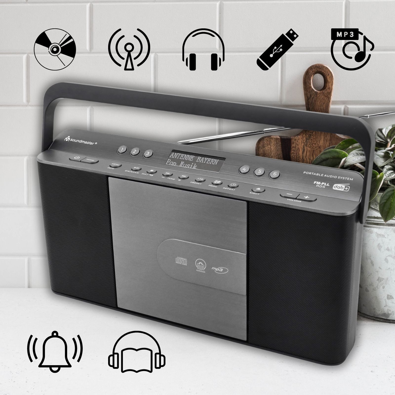 Soundmaster RCD1870SW Digitalradio CD-Player DAB+ UKW-RDS USB MP3 Wecker Küche Boombox (DAB+, UKW-RDS, 4 W, DAB+ Radio, UKW-RDS Radio, Wecker, Display dimmbar abschaltbar)