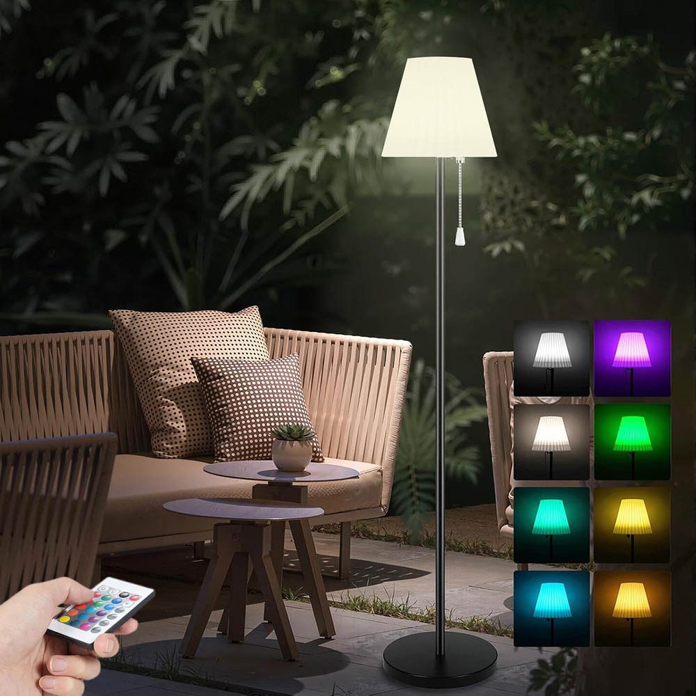 LMaxhome Außen-Stehlampe LED Solarleuchte mit Fernbedienung, Dimmbar Außenleuchte, Wasserdicht, Speicherfunktion, LED fest integriert, Kaltweiß, Warmweiß, Naturweiß, RGB, mit Lichtsensor, RGB, USB Aufladbar, Höhenverstellbar, für Terrasse