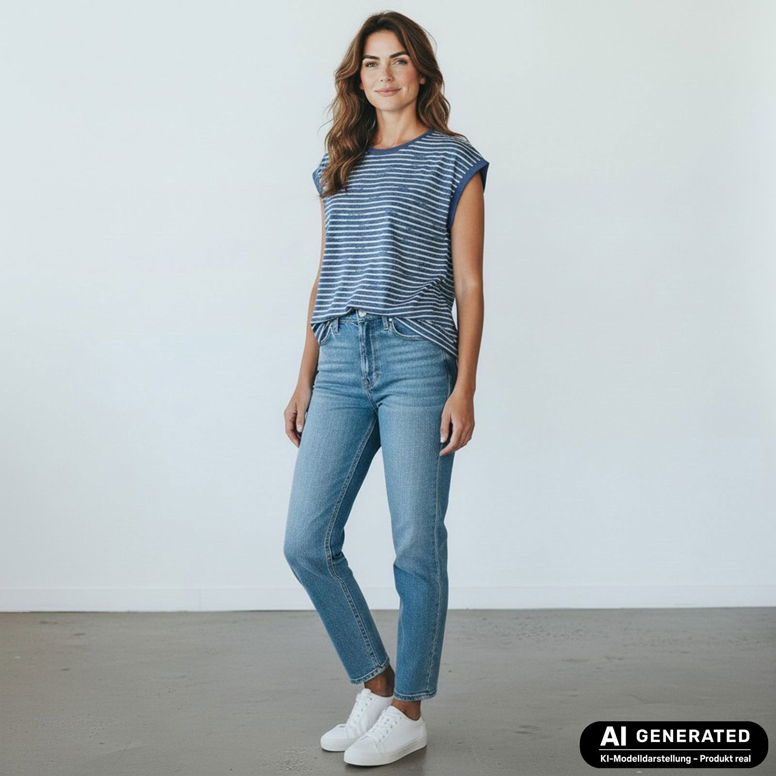modAS Rundhalsshirt 46415 Damen Shirt ohne Ärmel mit MEERzeit-Streifen - Streifenshirt Rundhals