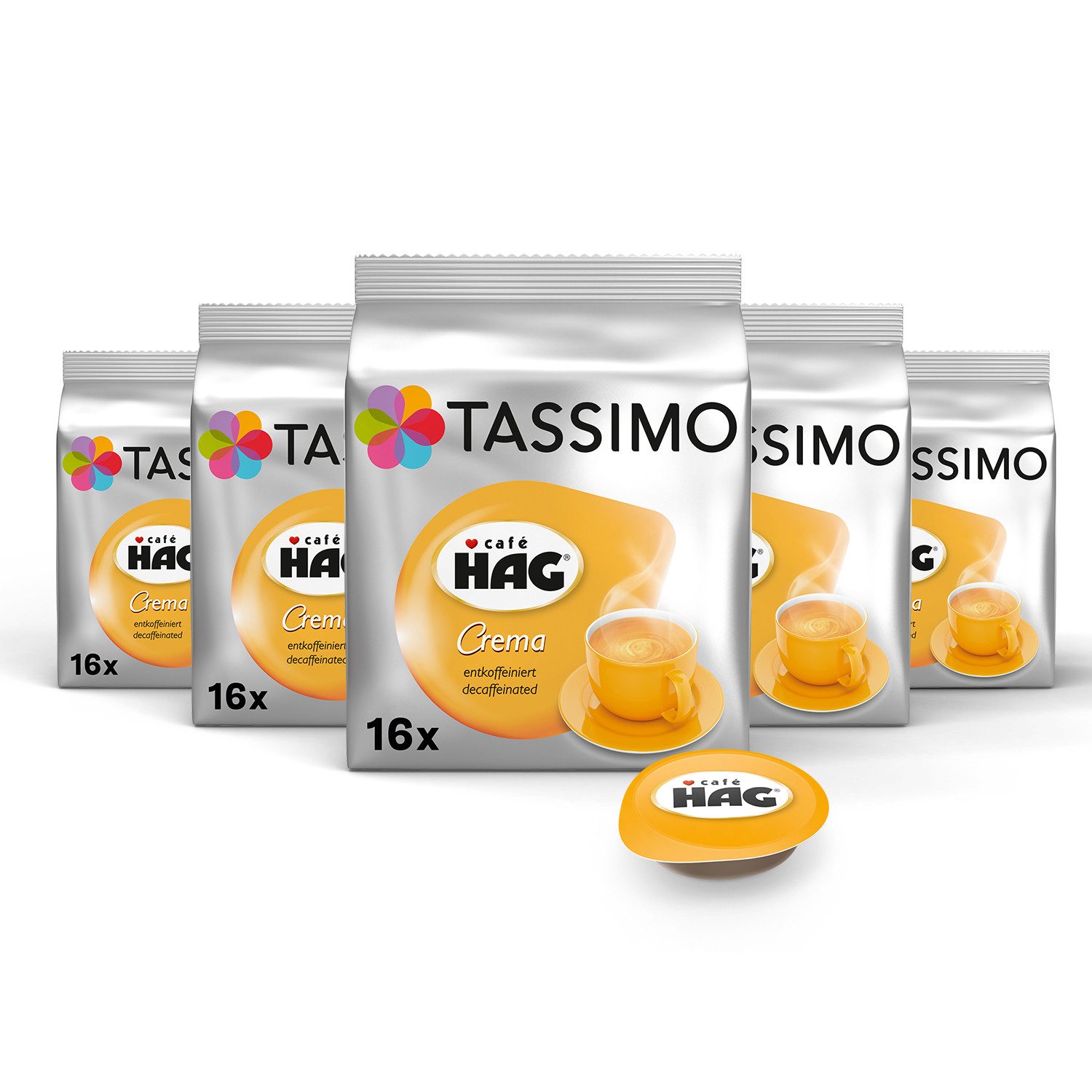 TASSIMO Kaffee Kapseln Café HAG entkoffeiniert T Discs 5x16 Getränke koffeinfrei, (Packung, 5er Pack)