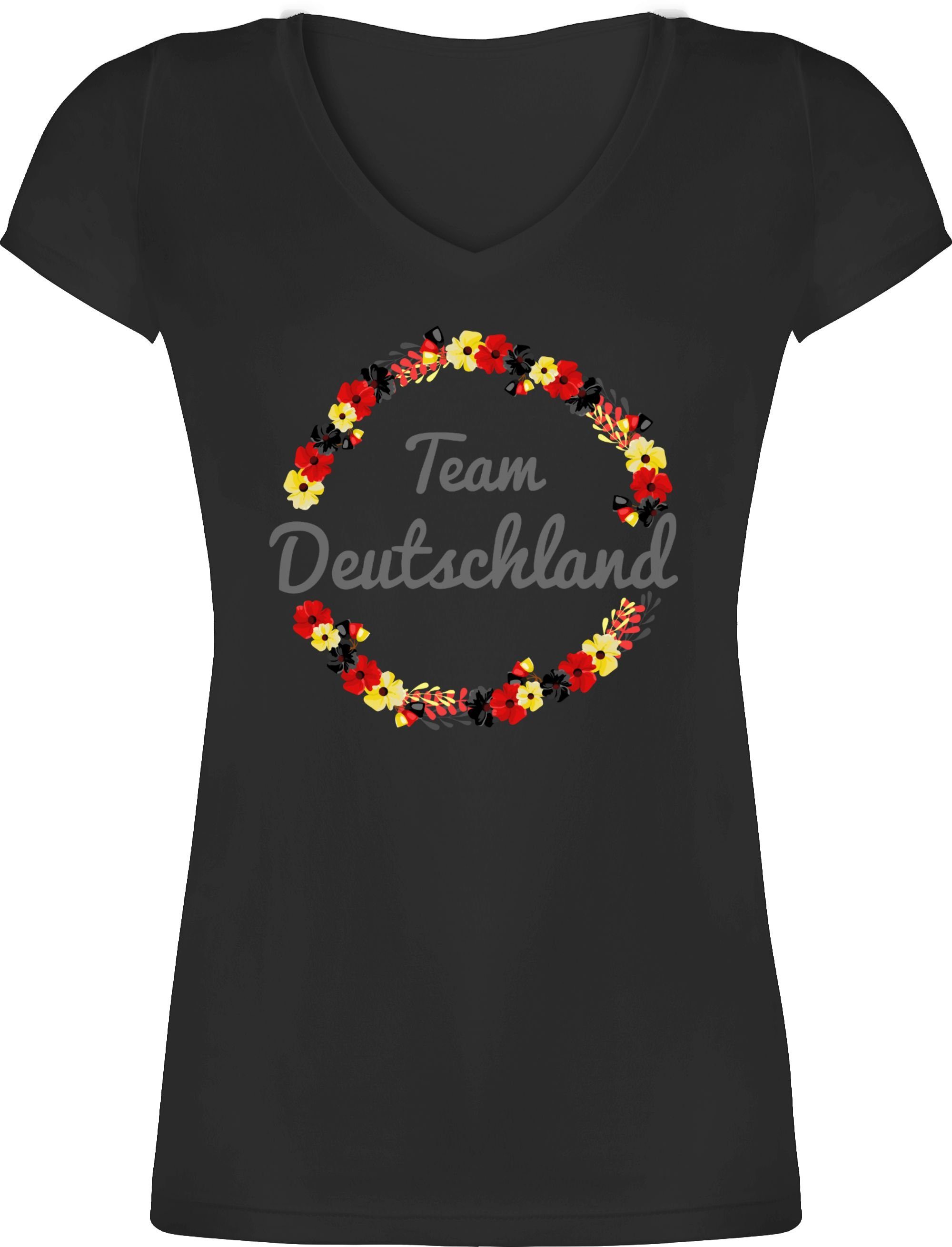 Damen Shirts Shirtracer T-Shirt EM Team Deutschland Blumen - Fussball WM 2022 - Damen T-Shirt mit V-Ausschnitt Weltmeisterschaft