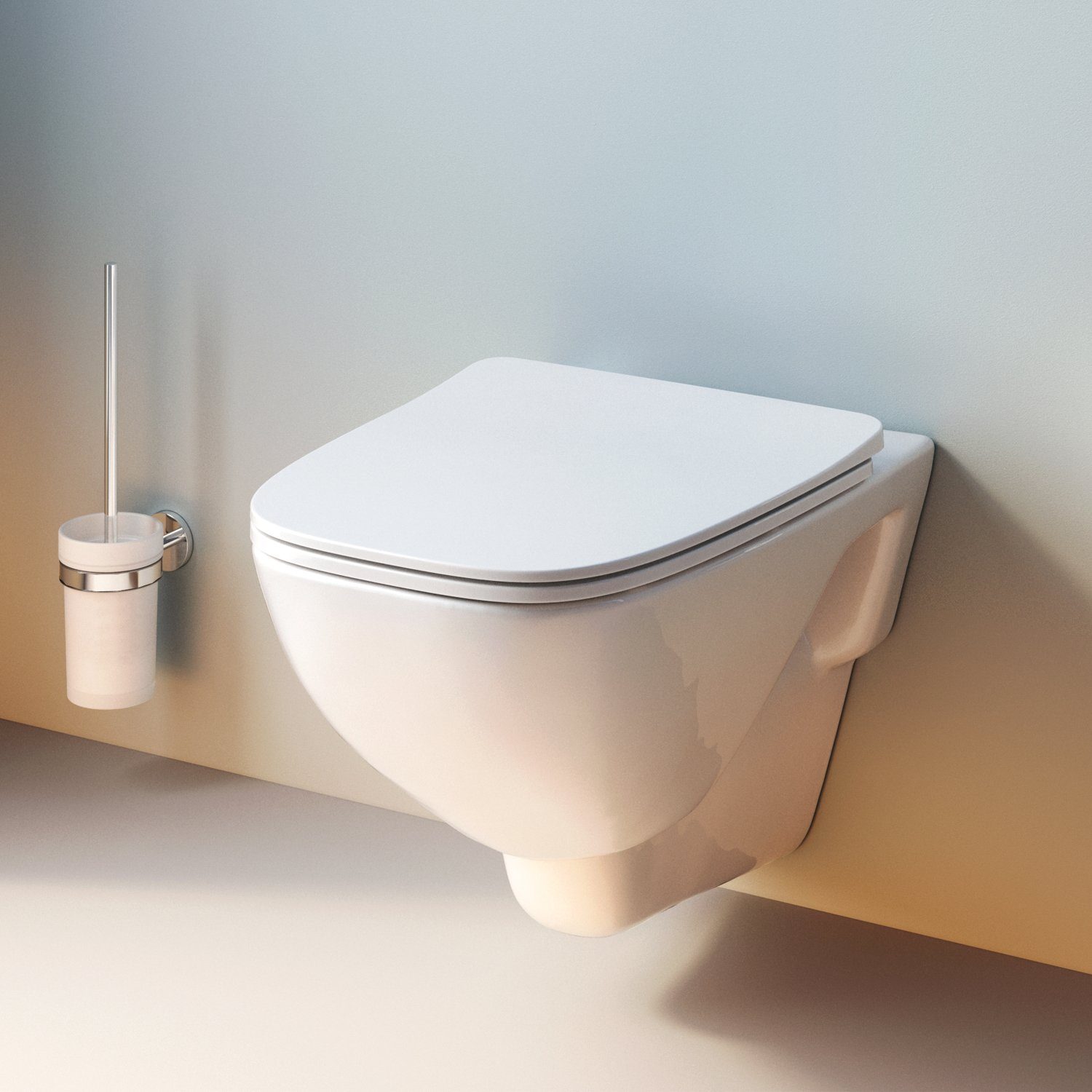 AM.PM Tiefspül-WC Wand WC X-Joy Hänge WC Spülrandloses Toilette aus Keramik, Tiefspüler, wandhängend, Abgang waagerecht, Schnellverschluss-Sitz mit Soft-Close-Funktion, Flash Clean