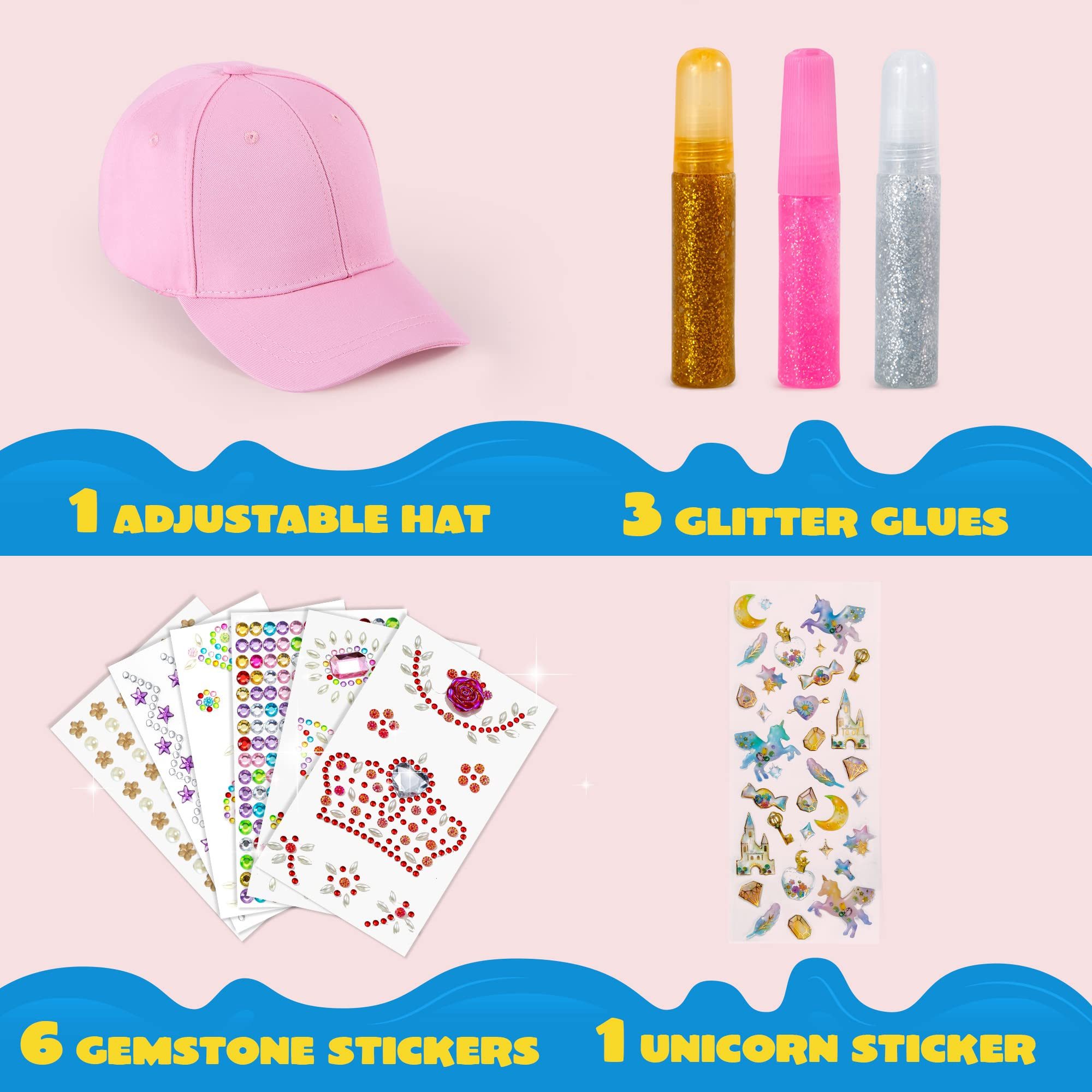 Klever Kits Klever Kits DIY-Baseballcap mit 7 Edelsteinaufklebern,Kreativspielzeug Gymnastik-Kappen