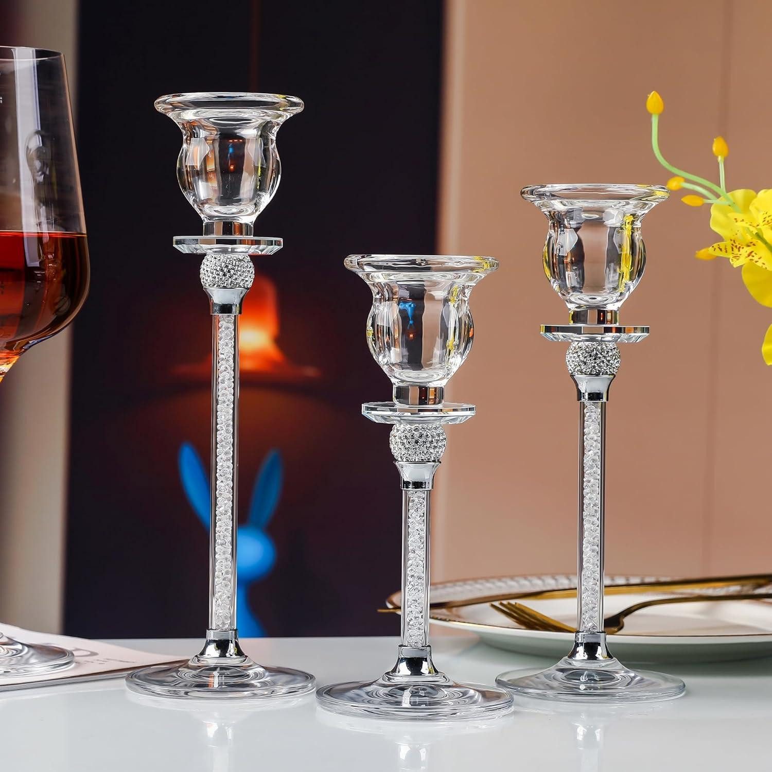Kerzenständer Transparenter Glas-Kerzenständer Set Kristallglas 17/20/23cm
