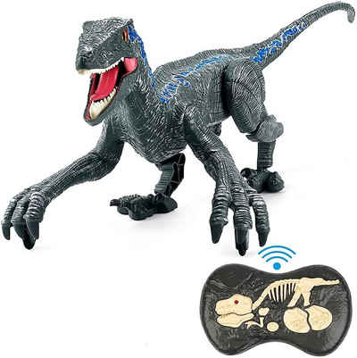 Esun Spielfigur Ferngesteuerter Dinosaurier Spielzeug,Rc Gehender Velociraptor mit LED, (Set, Komplettset), Velociraptor Spielzeug,Beste RC Dinosaurier Geschenke für Kinder
