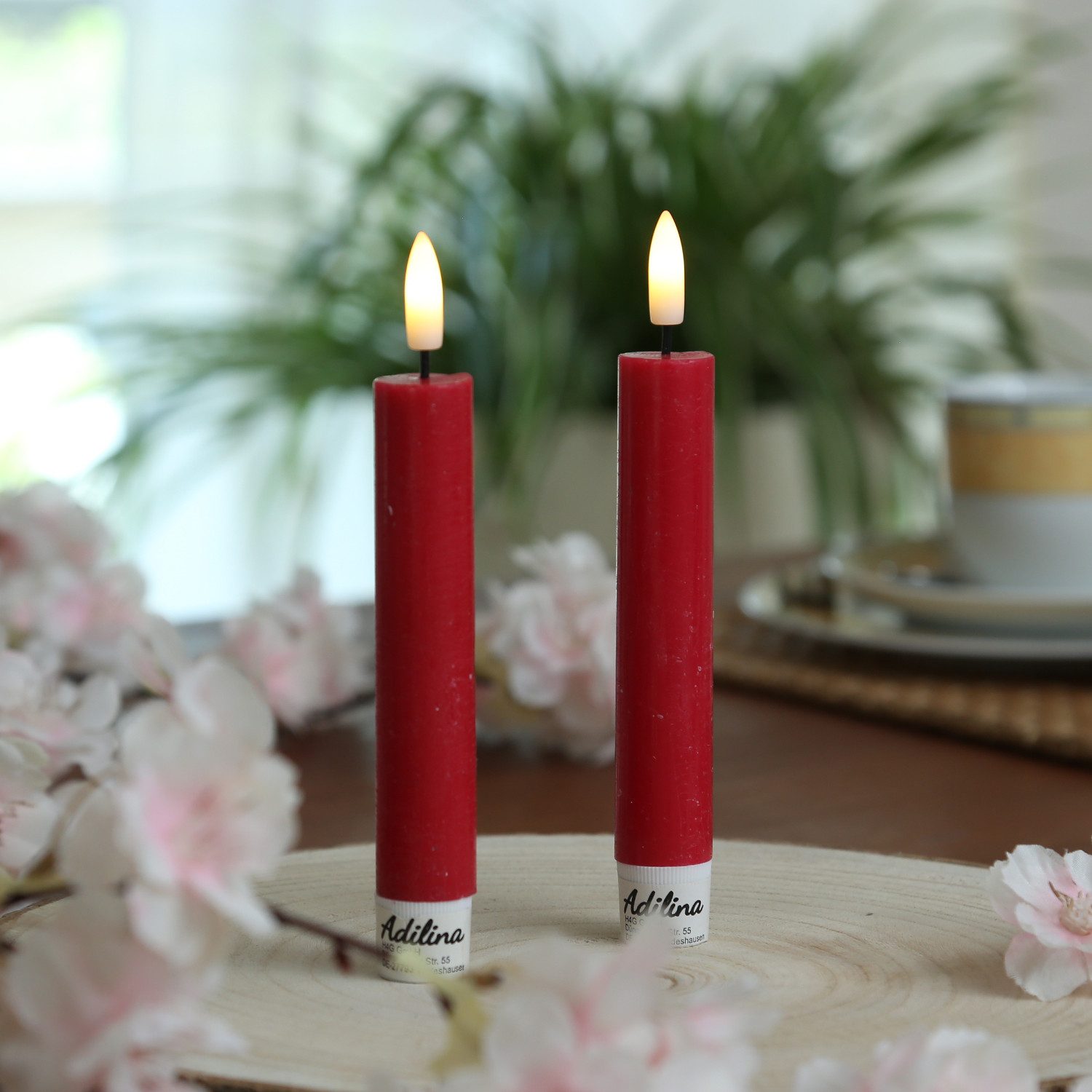Adilina LED-Kerze LED Stabkerzen Tafelkerzen Dinner Spitzkerzen rustikal 16cm rot 2St, warmweiß (2100K bis 3000K)