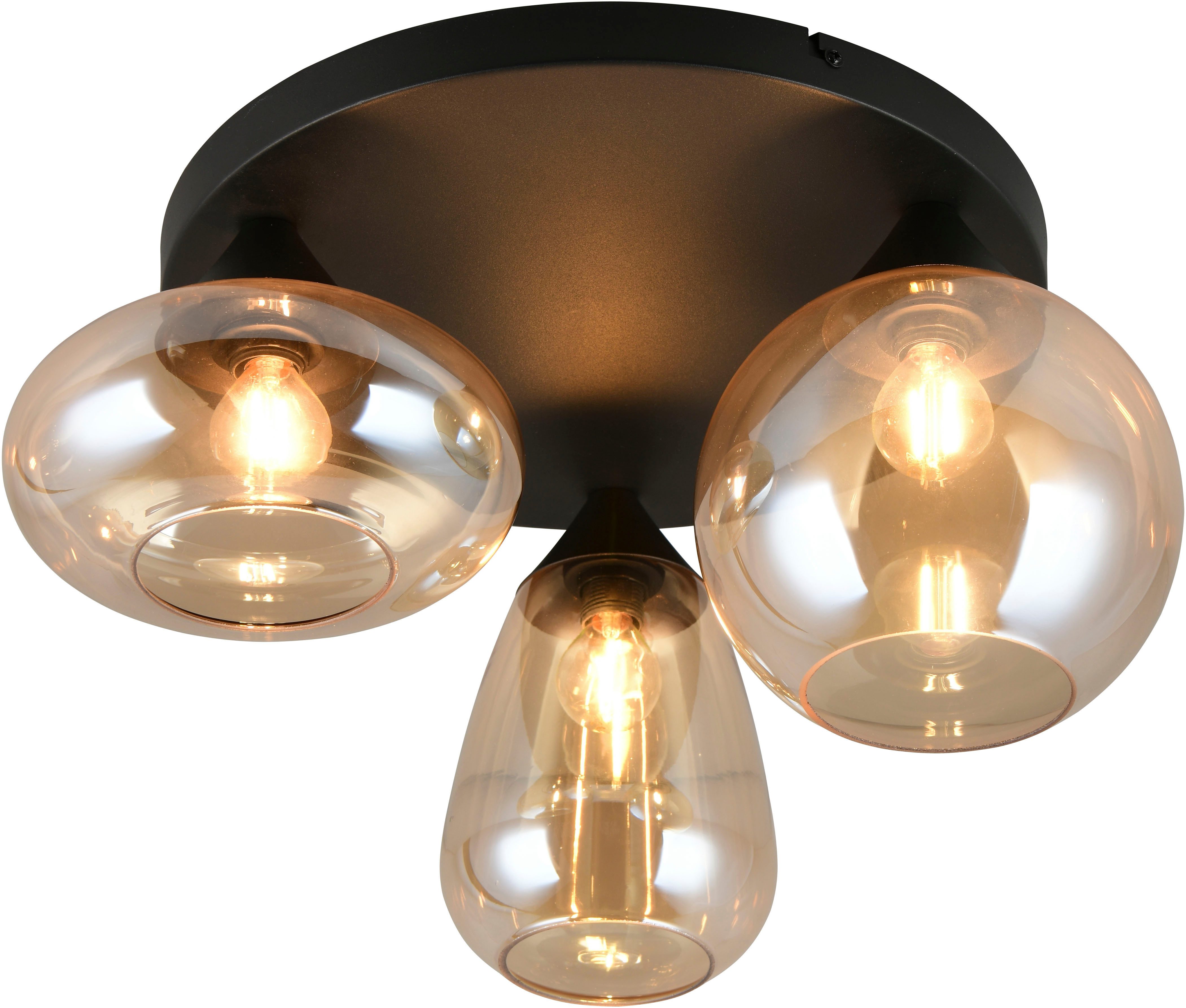 TRIO Leuchten Deckenleuchte Lumina, Deckenlampe 3-flammig mit Glasschirm, exkl 3x E14, max 10W, Leuchtmittel wechselbar, warmweiß - kaltweiß, Ø 49 cm Höhe 25 cm, spiegelnde Glas Лампыschirme in 3 modernen Formen