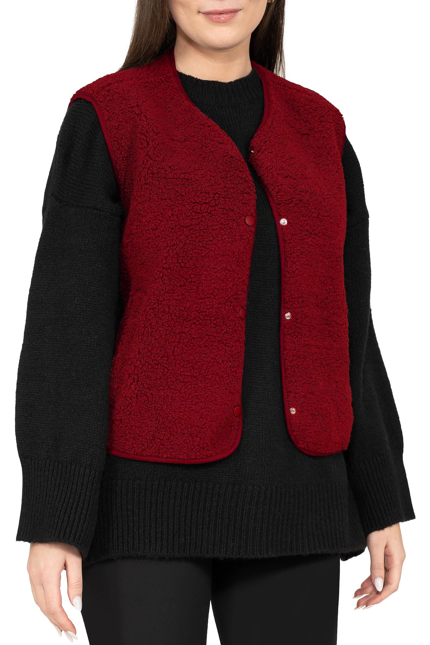 Reichstadt Plüschweste Damen Relaxed Fit Teddy Weste 25RSW098 (1-tlg) Modische ärmellose Jacke in angesagter Teddy-Optik