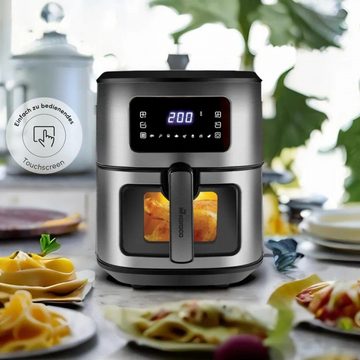 Karaca Heißluftfritteuse Multifry Inox XXL 6,5 Liter Airfryer mit digitalem Glasfenster