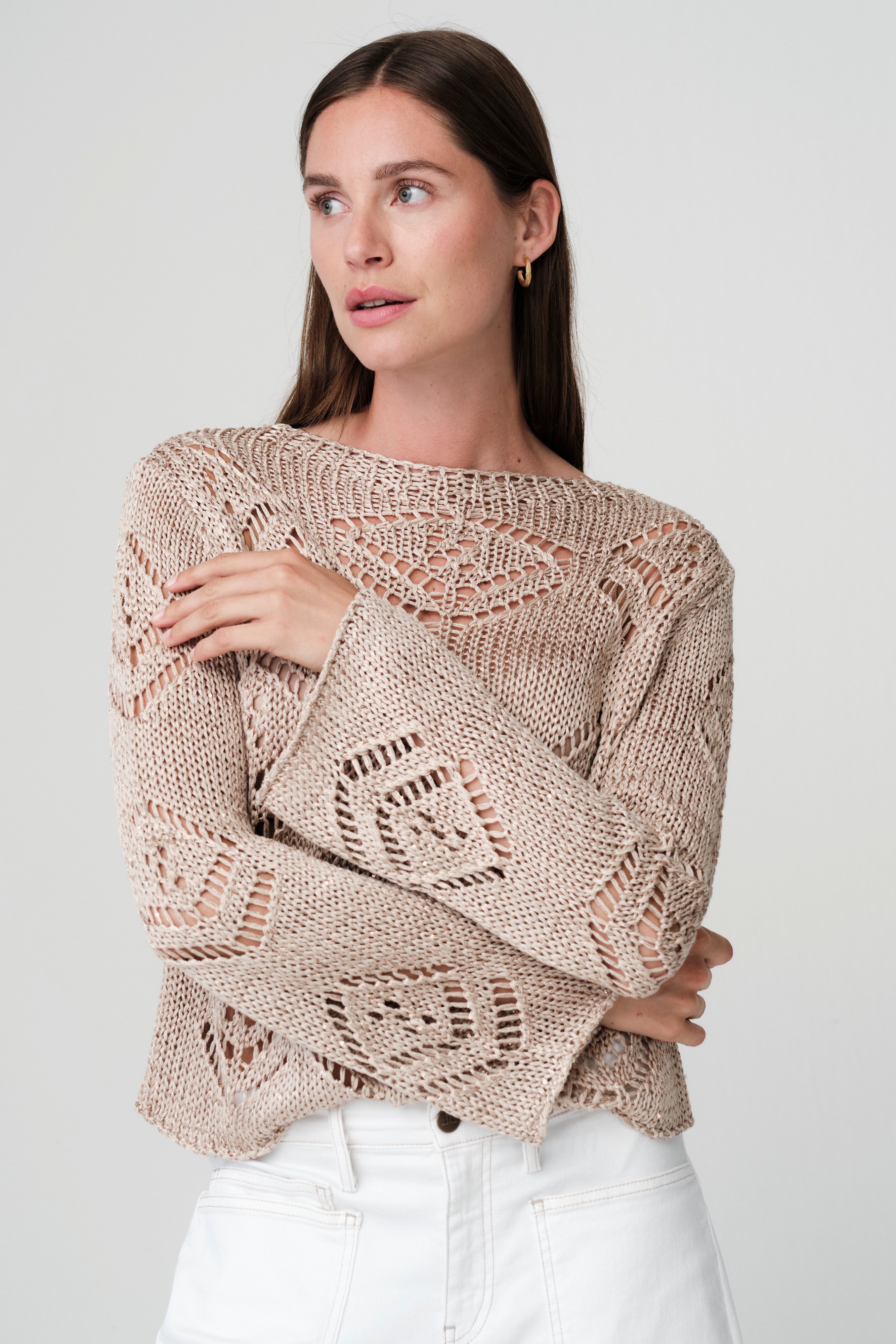 JANE LUSHKA Strickpullover Sommer-Lochstrick mit Paillettendetails