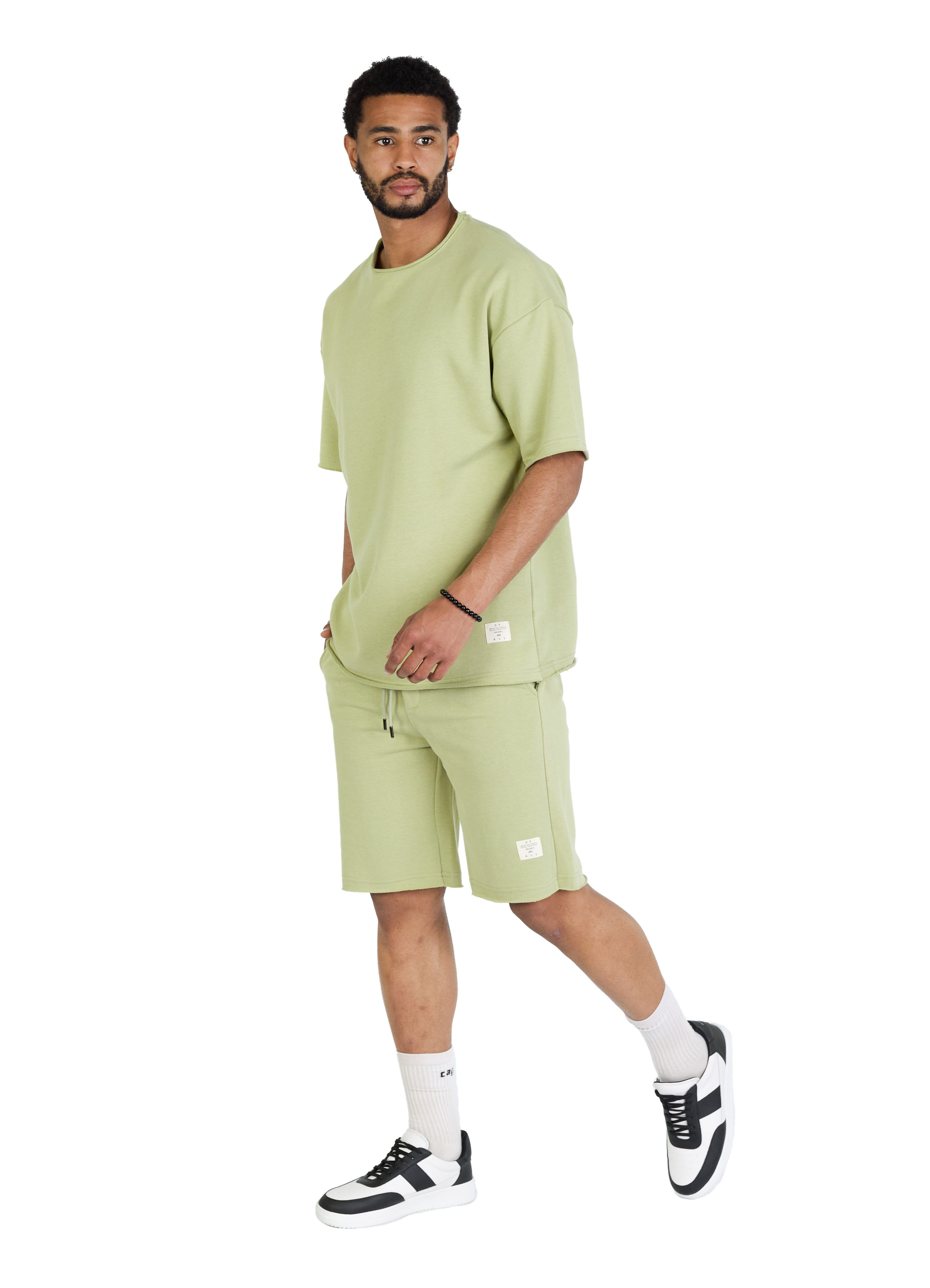 Denim Distriqt Trainingsanzug 2 Teiler Freizeitanzug Shorts mit T-Shirt Grü günstig online kaufen