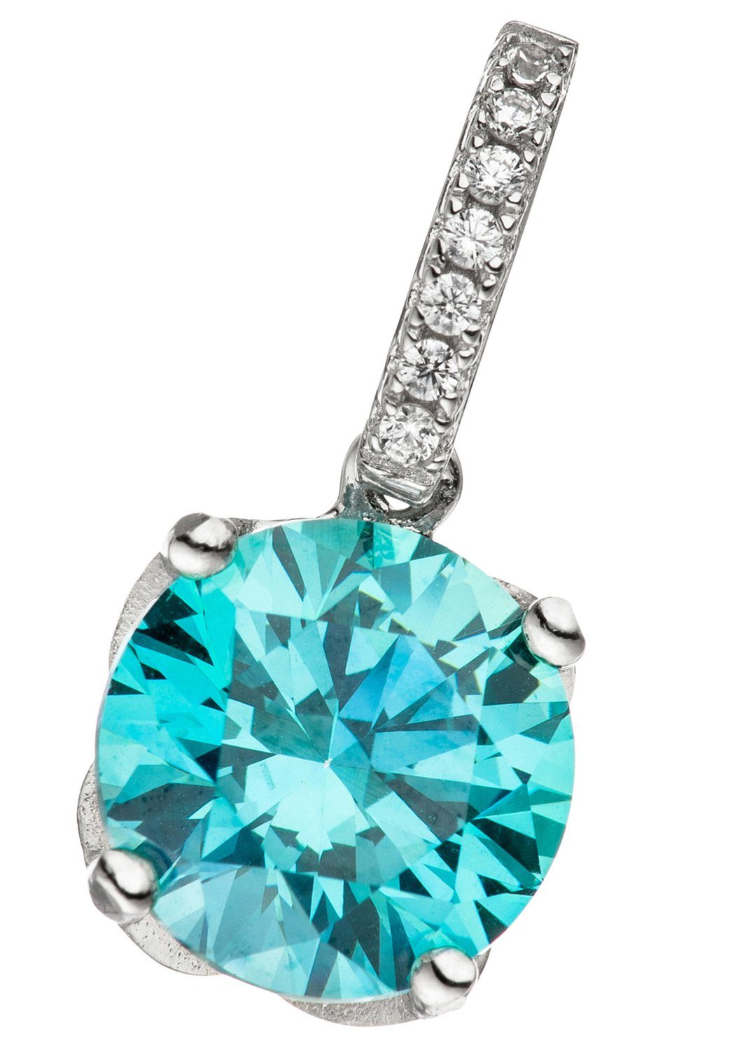 JOBO Kettenanhänger Anhänger Silberanhänger türkis 16 mm, 925 Silber rhodiniert mit 8 Zirkonia