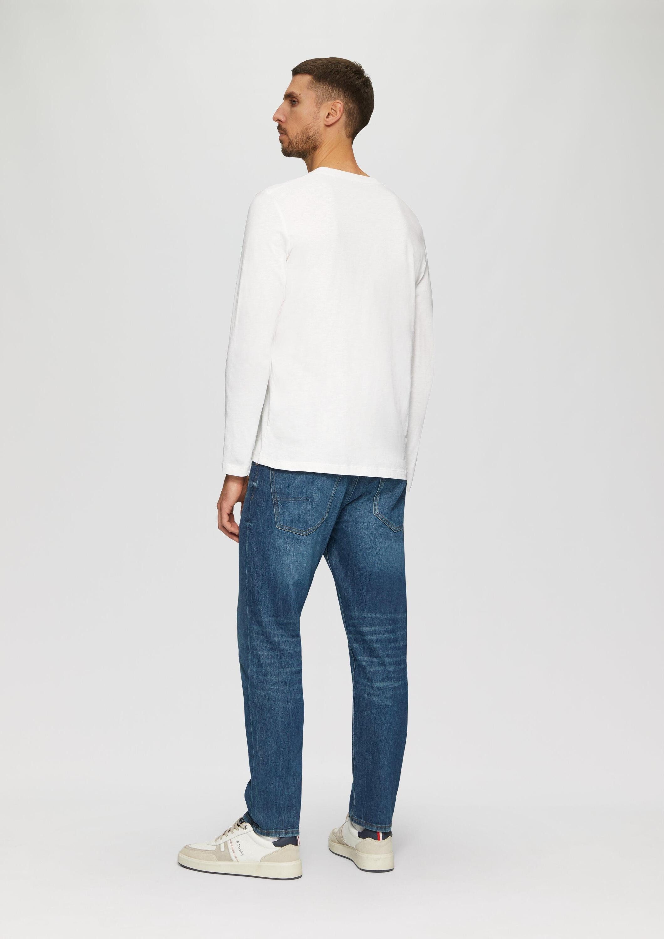 s.Oliver Langarmshirt T-Shirt Henley-Shirt mit Flammgarnstruktur und Stickerei