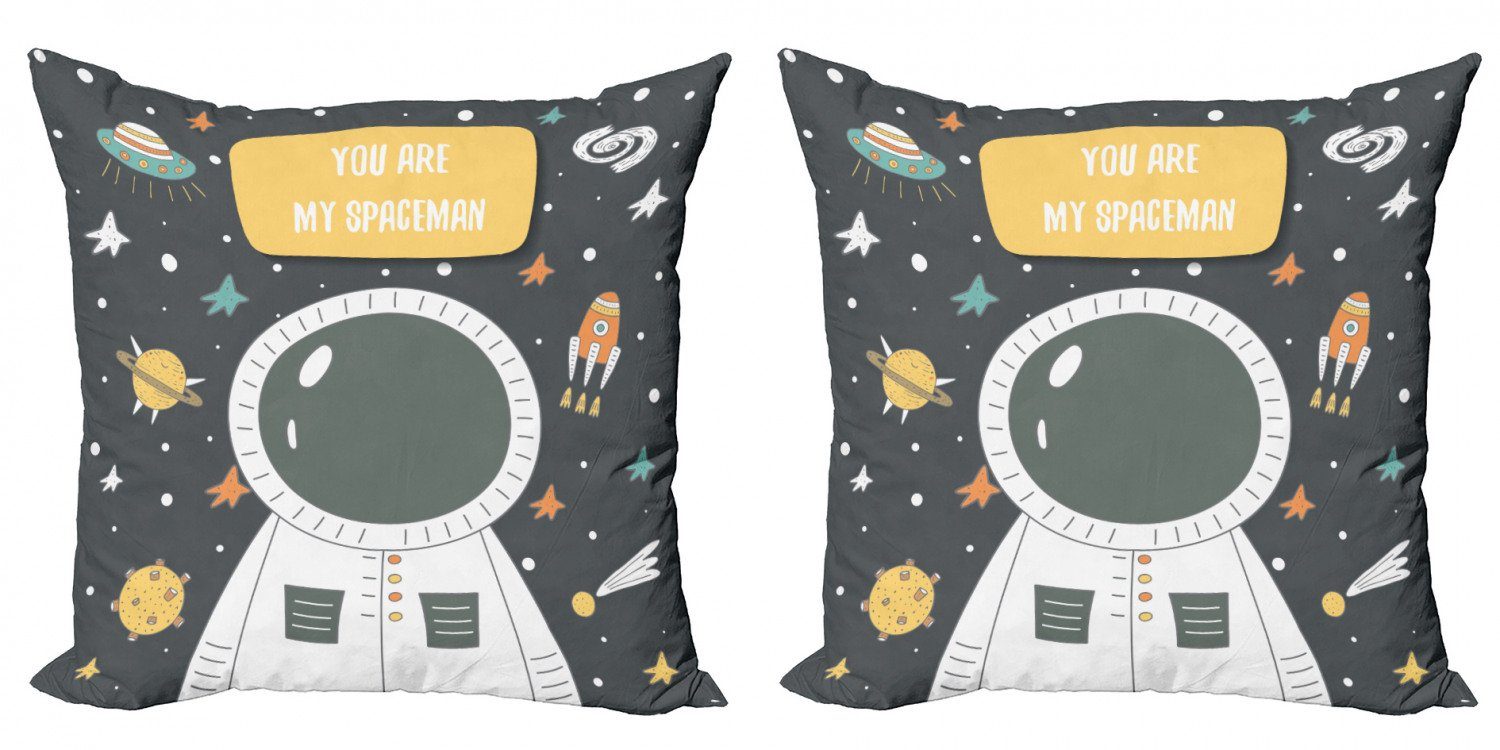 Stück), Cosmic Modern Rakete Astronaut Accent Doodle (2 Doppelseitiger Kissenbezüge Abakuhaus Digitaldruck,
