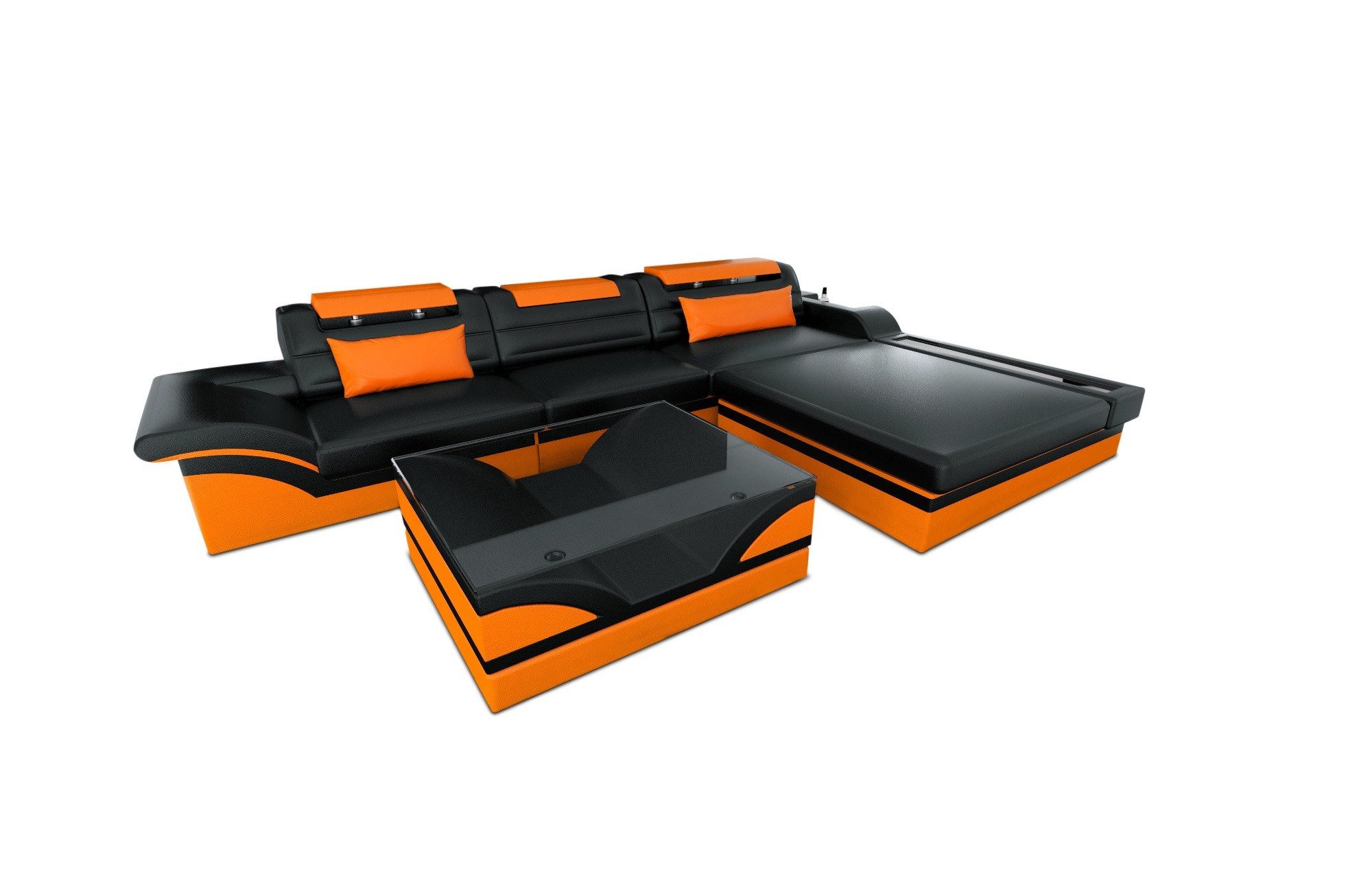 Sofa Dreams Ecksofa Leder Sofa Ledercouch Parma L Form Ledersofa, Couch, mit LED, wahlweise mit Bettfunktion als Schlafsofa, Designersofa