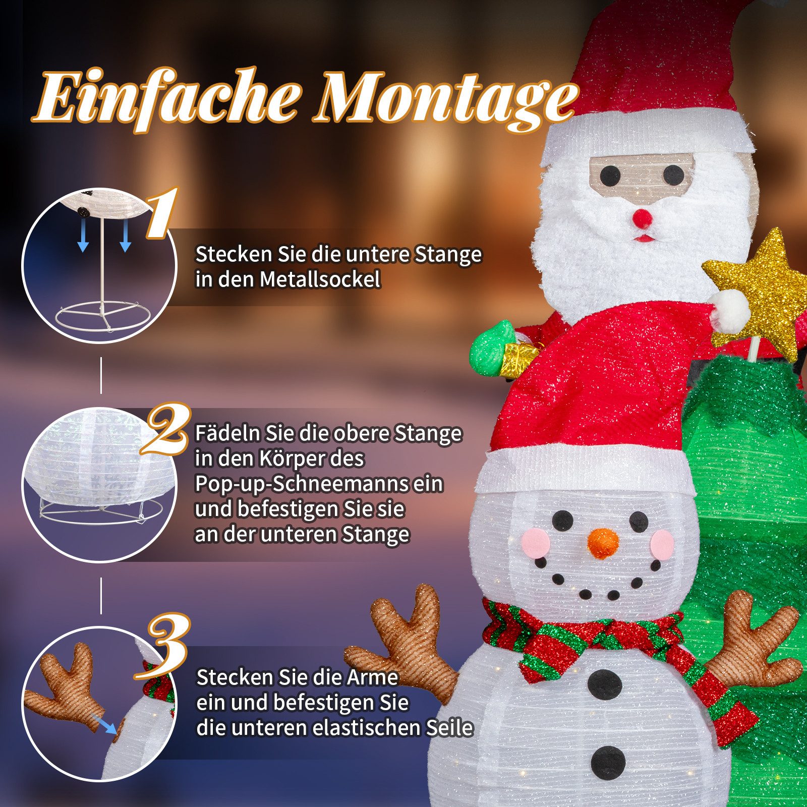 LALAHO Weihnachtsmann Schneemann & Weihnachtsbaum Kombination, mit 150 warmweißes LEDs für Außen und Innen – Bild 5 von 5