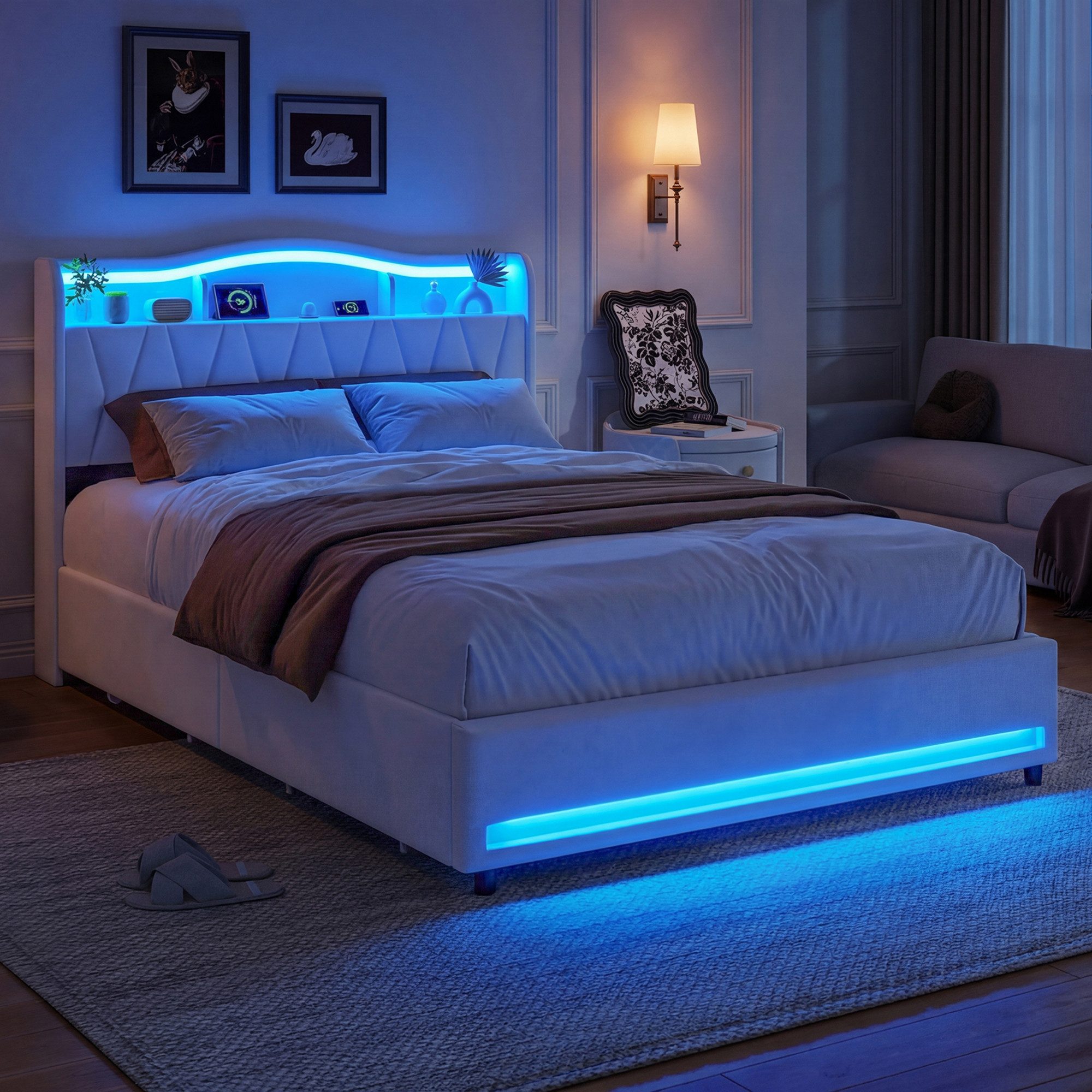 Gdood Polsterbett Doppelbett LED Stauraumbett mit Schubladen (1-tlg., Mit Komforthöhe Lattenrost, Leises Design Bett), Jugendbett mit …