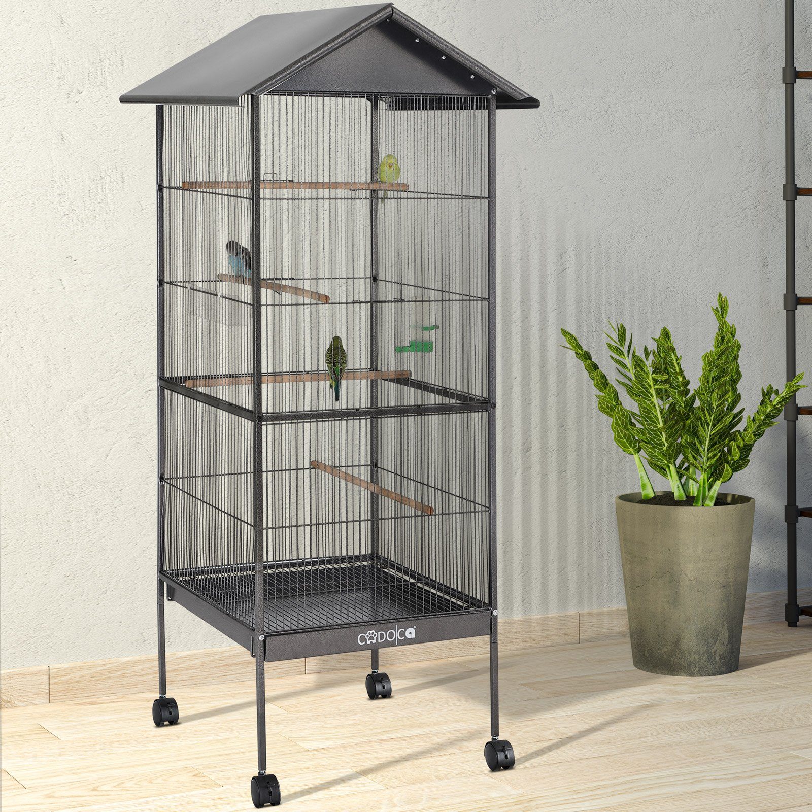 Cadoca Voliere, Vogelvoliere mit Dach 130x52x52cm Schmutzschublade indoor outdoor
