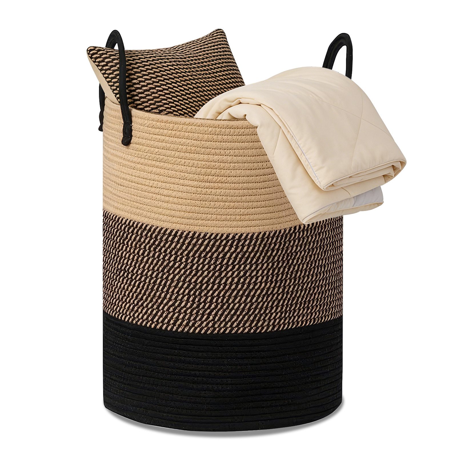 BlingBin Wäschekorb Geflochten Wäschesammler Spielzeug Aufbewahrung Aufbewahrungskorb (Handgeflochtener Wäschekorb aus Baumwolle, 1 St., 58 L, 38 x 50 cm), Wäschekorb mit Griff, Spielzeug und Kleiderkorb im Schlafzimmer