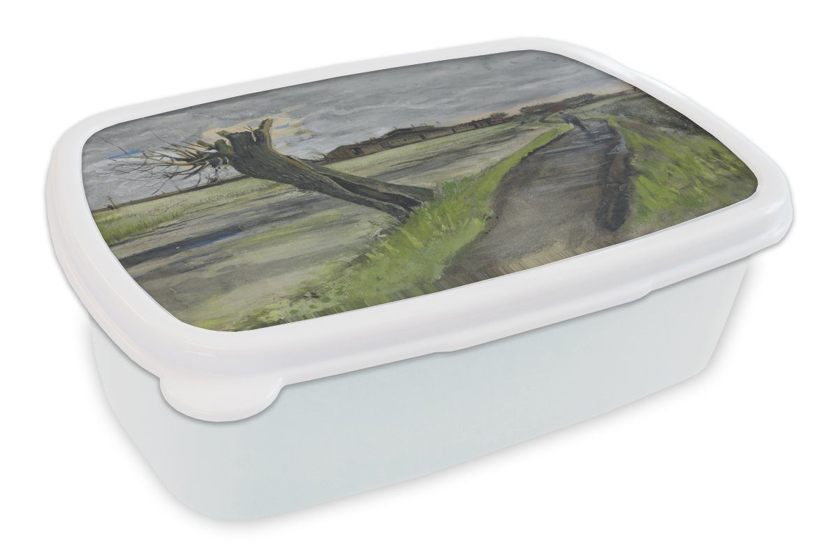 MuchoWow Lunchbox Pollard Willow - Vincent van Gogh, Kunststoff, (2-tlg), Brotbox für Kinder und Erwachsene, Brotdose, für Jungs und Mädchen weiß