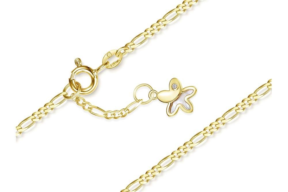 Silberkettenstore Fußkette Fußkette Figaro 2mm mit Blume - echt 585 Gold, Länge wählbar