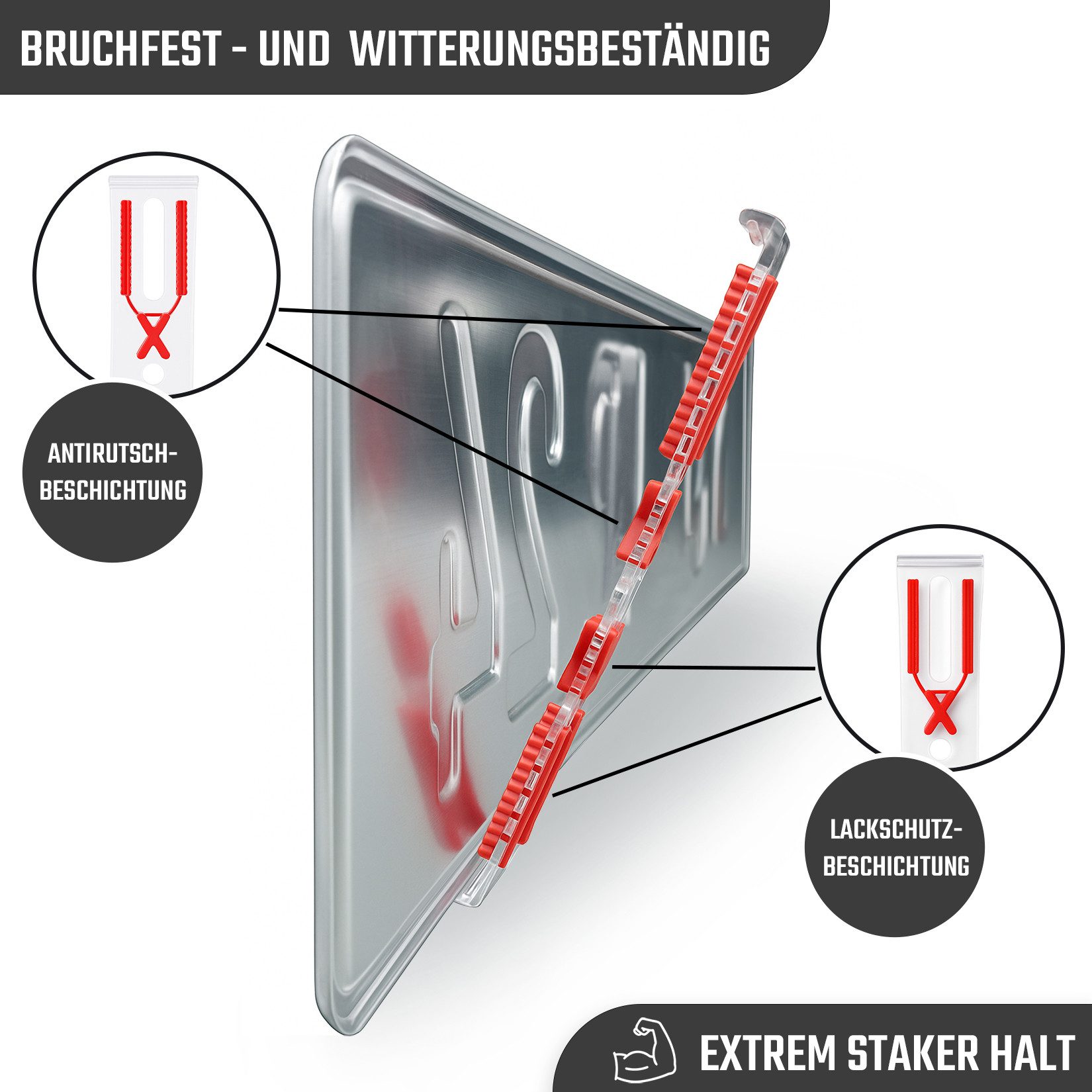 L & P Car Design Kennzeichenhalter für Auto rahmenlos ultra flach unsichtbar, (2 Stück) – Bild 2 von 5