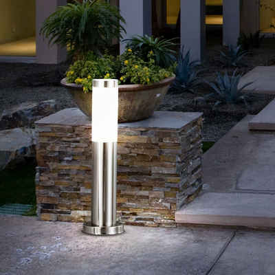 etc-shop LED Außen-Stehlampe, LED Edelstahl Steh Lampe Garten Weg Außen Beleuchtung Terrassen Stand Leuchte silber