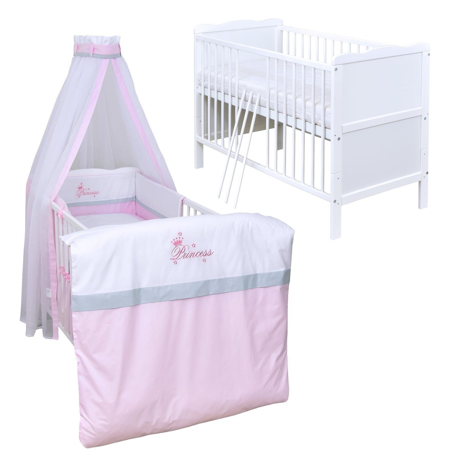 Baby-Delux Komplettbett Babybett Jack Komplettset, 10-tlg., Kinderbett 70x140 cm weiß, Bettset verschiedene Designs