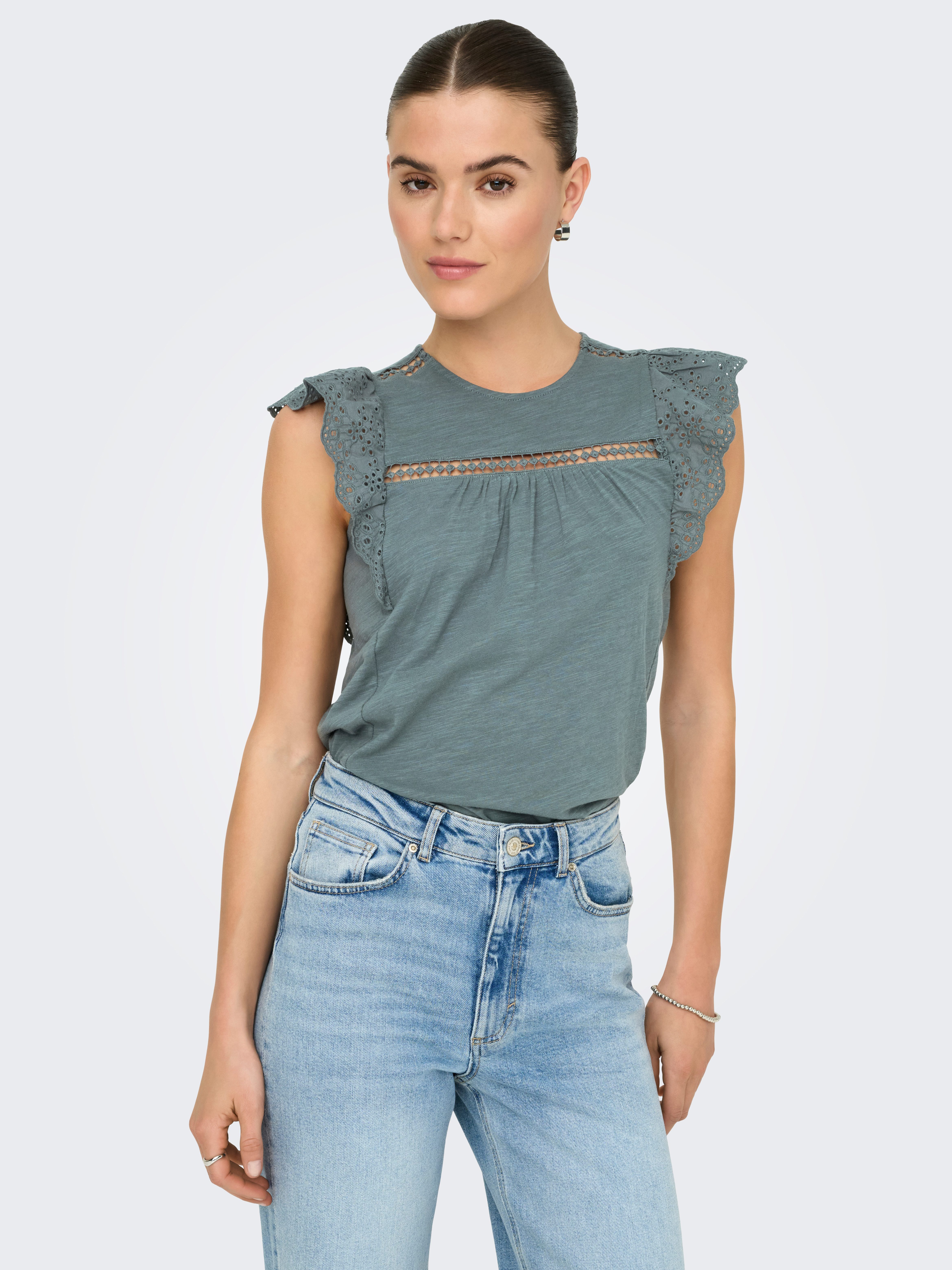 ONLY Kurzarmshirt ONLLEA S/L FRILL MIX günstig online kaufen
