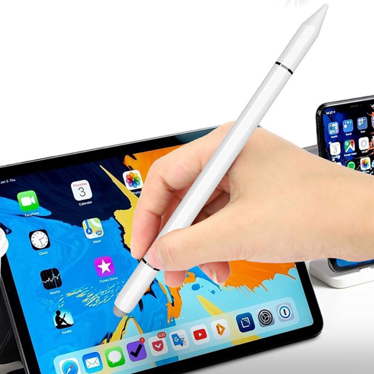 TECH PROTECT Eingabestift USP200 (Set mit Zubehör, Stylus mit 4 Ersatzspitzen) 3-in-1 Stylus mit austauschbaren Präzisionsspitzen