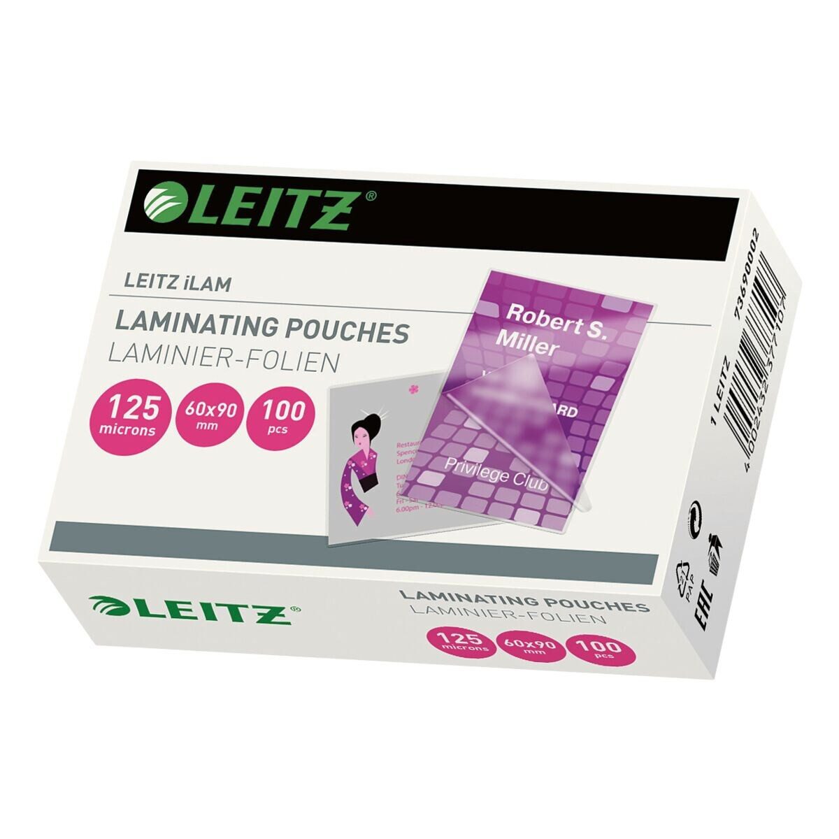LEITZ Laminierfolie iLAM, 125 µm, 100 St., 90x60 mm, 125 mic, glänzend