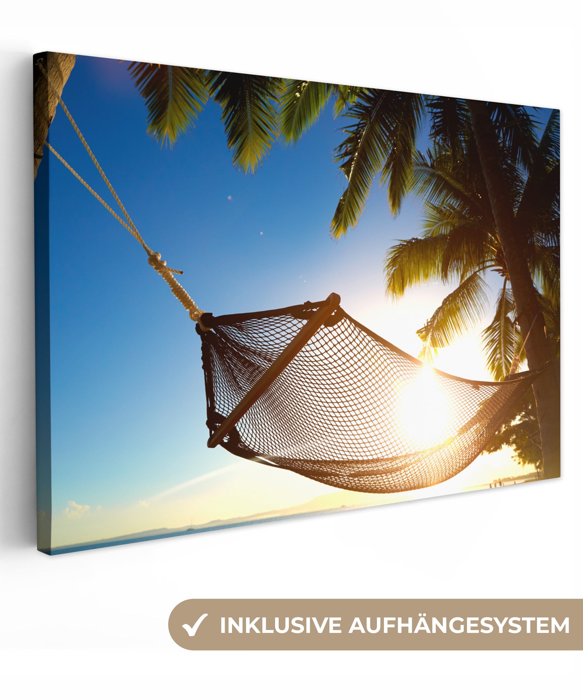 OneMillionCanvasses® Leinwandbild Hängematte - Strand - Sonne, (1 St), Wandbild Leinwandbilder, Aufhängefertig, Wanddeko, 30x20 cm